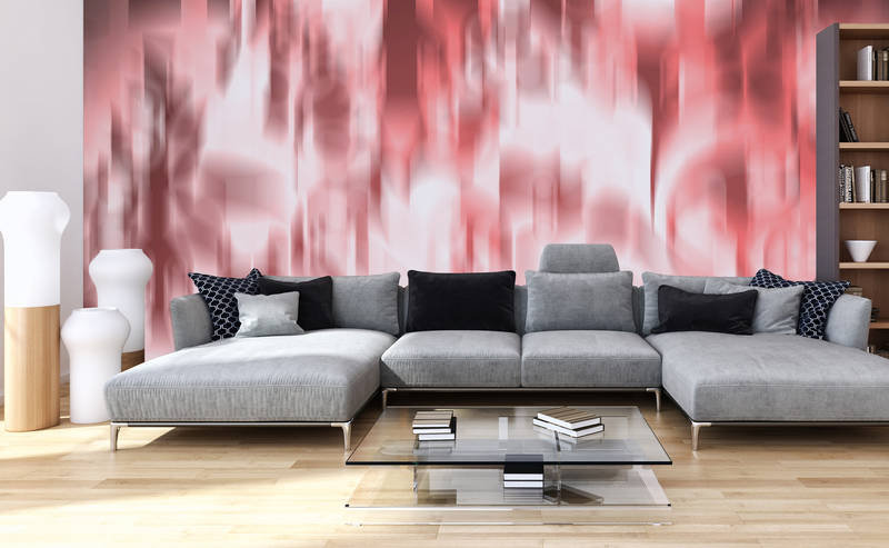             Mural moderno de diseño abstracto y borroso - Rosa, Rojo, Blanco
        