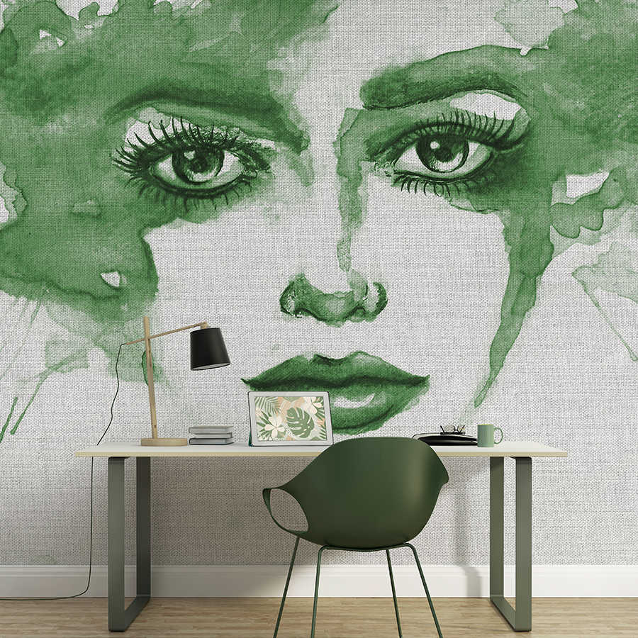         Art mural watercolour & woman face - green
    