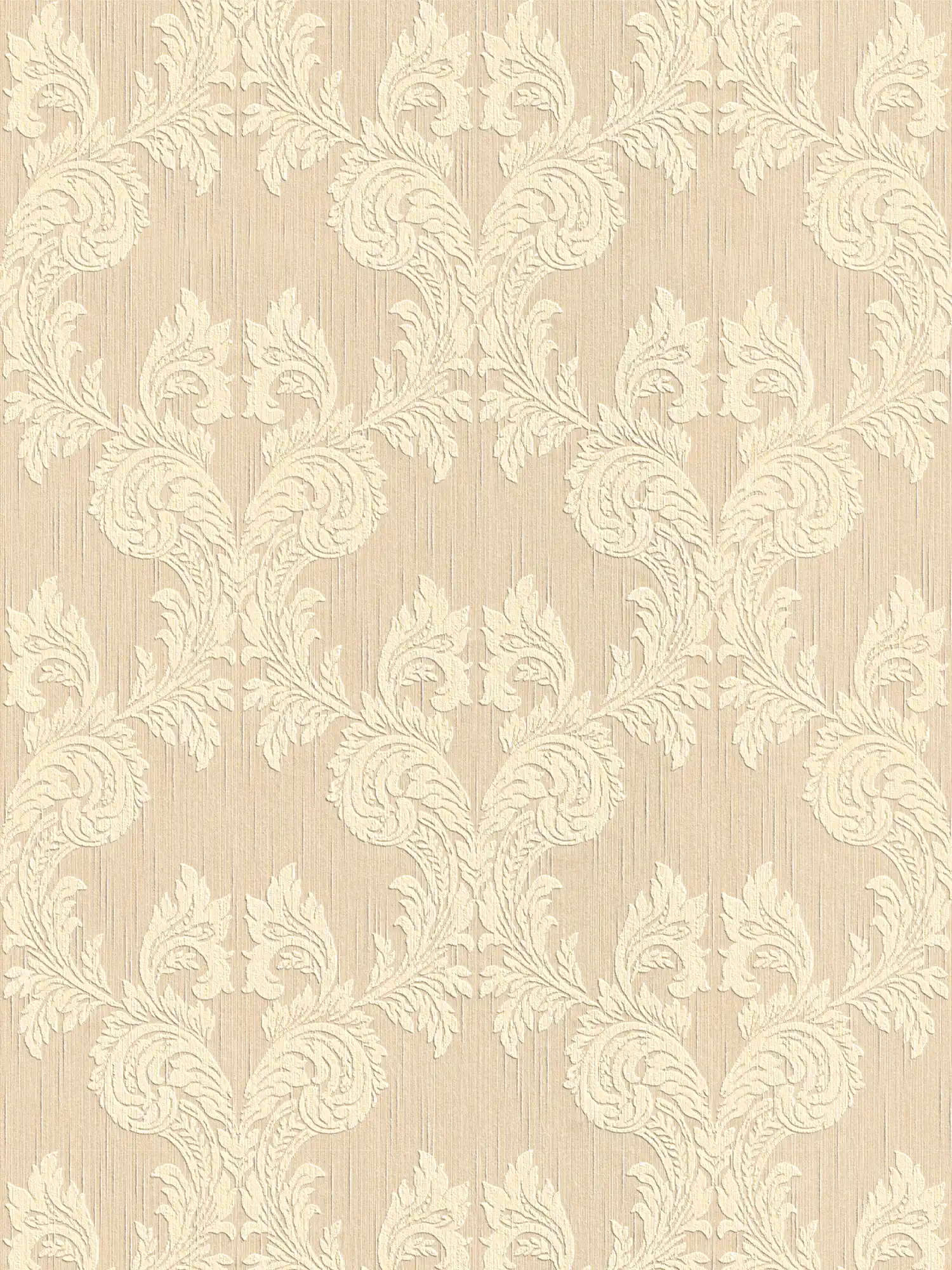 Papier peint à l'aspect textile avec motif ornemental, style classique - beige
