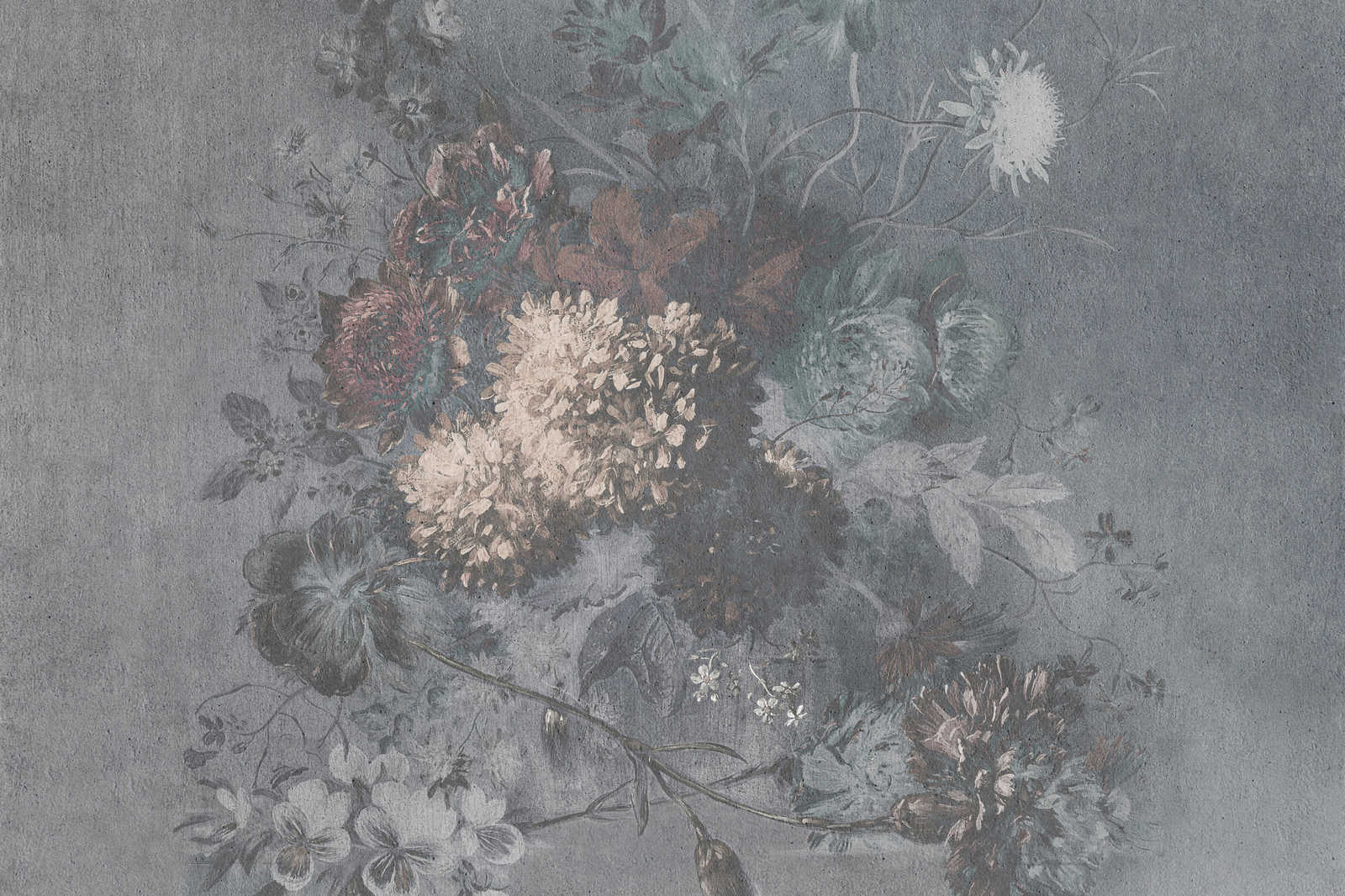             Tableau toile Bouquet de fleurs style vintage | blanc, gris - 1,20 m x 0,80 m
        