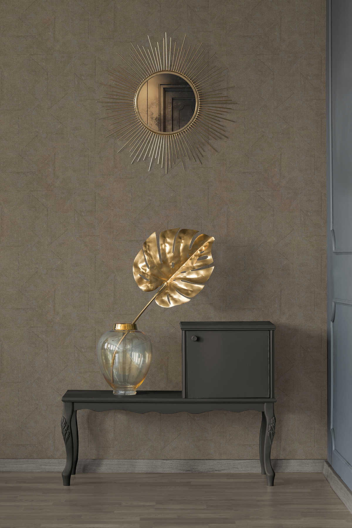             Behang in mediterrane stijl, met patroon - bruin, brons, grijs
        