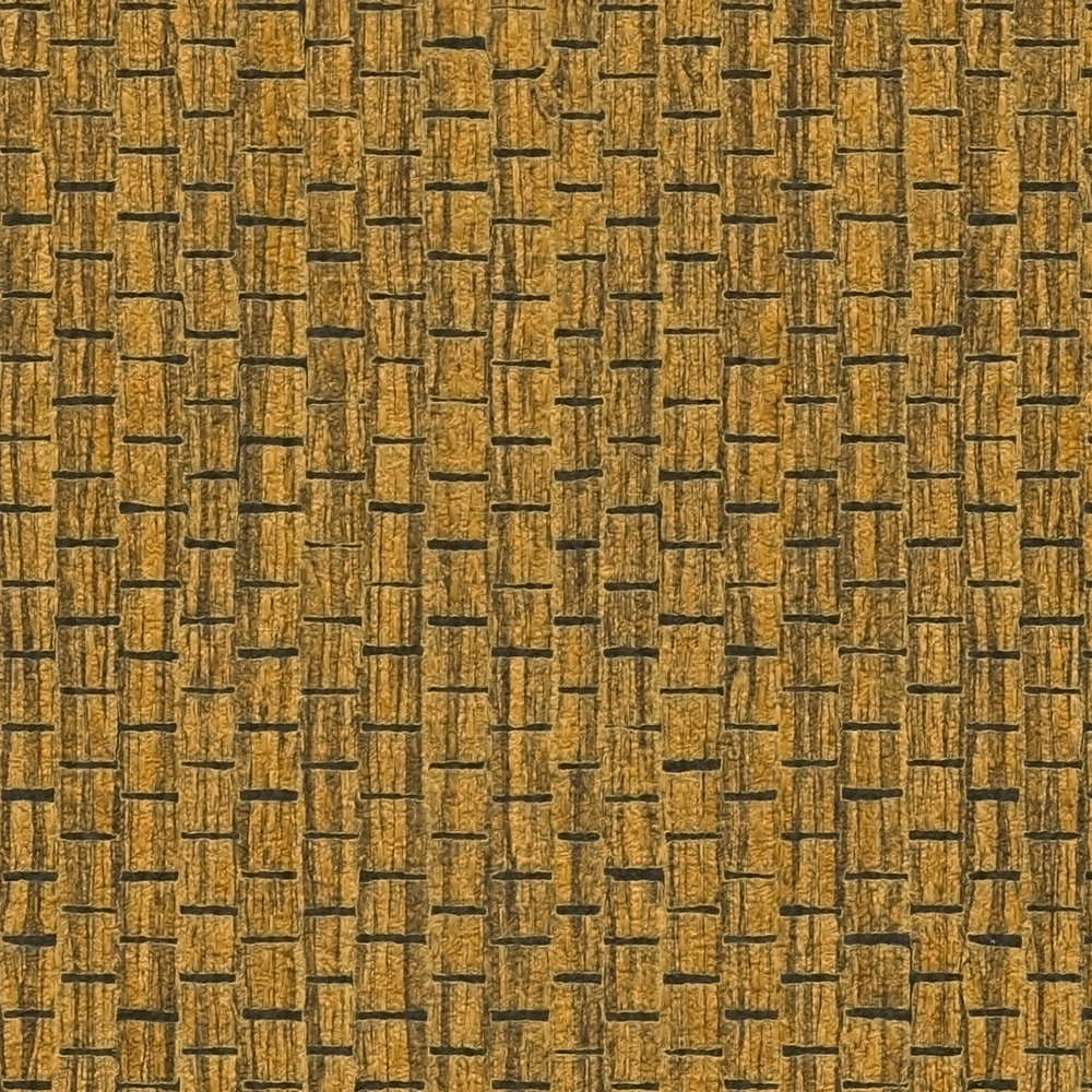             Papier peint avec design de tapis de raphia - marron, jaune
        