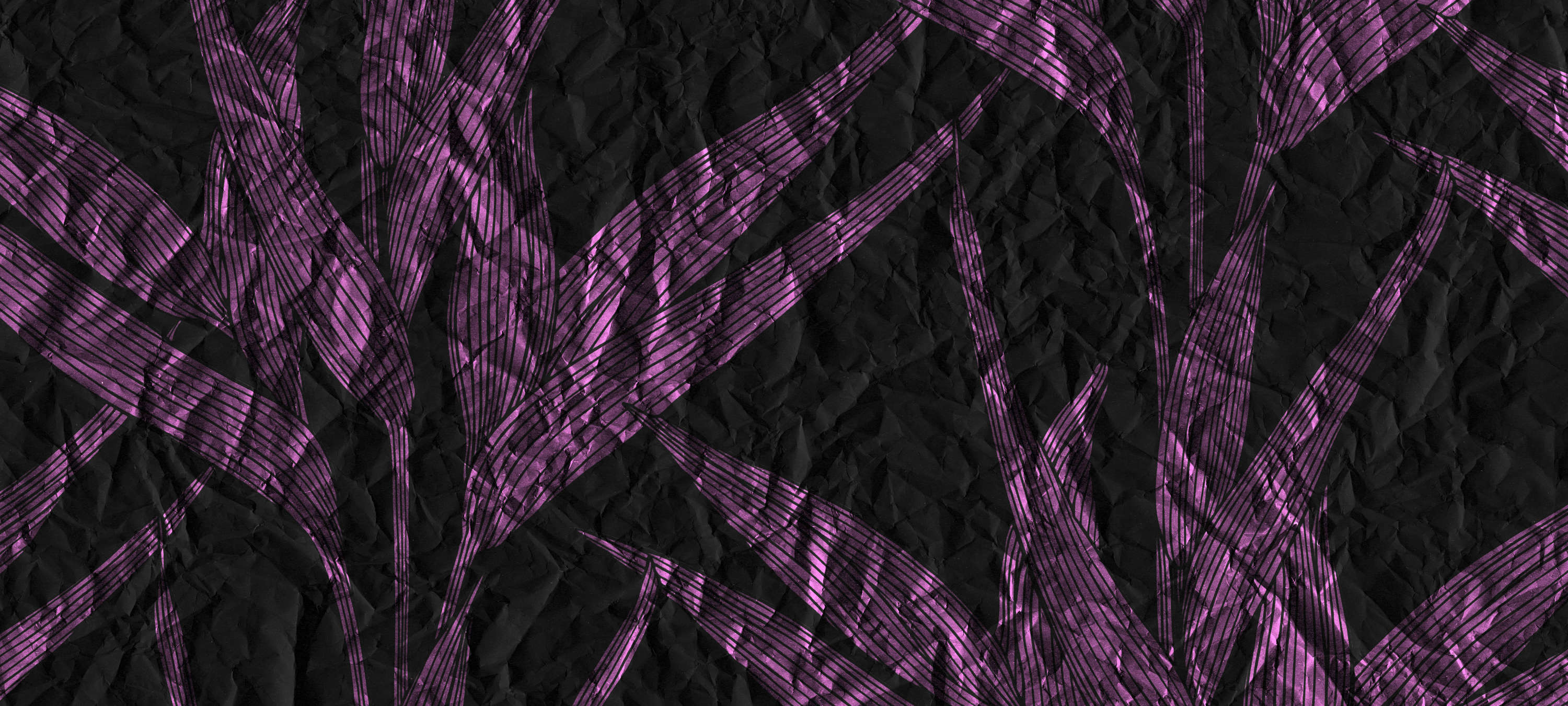             Dark Wallpaper Leaves & Paper Optics - Paars, Zwart
        