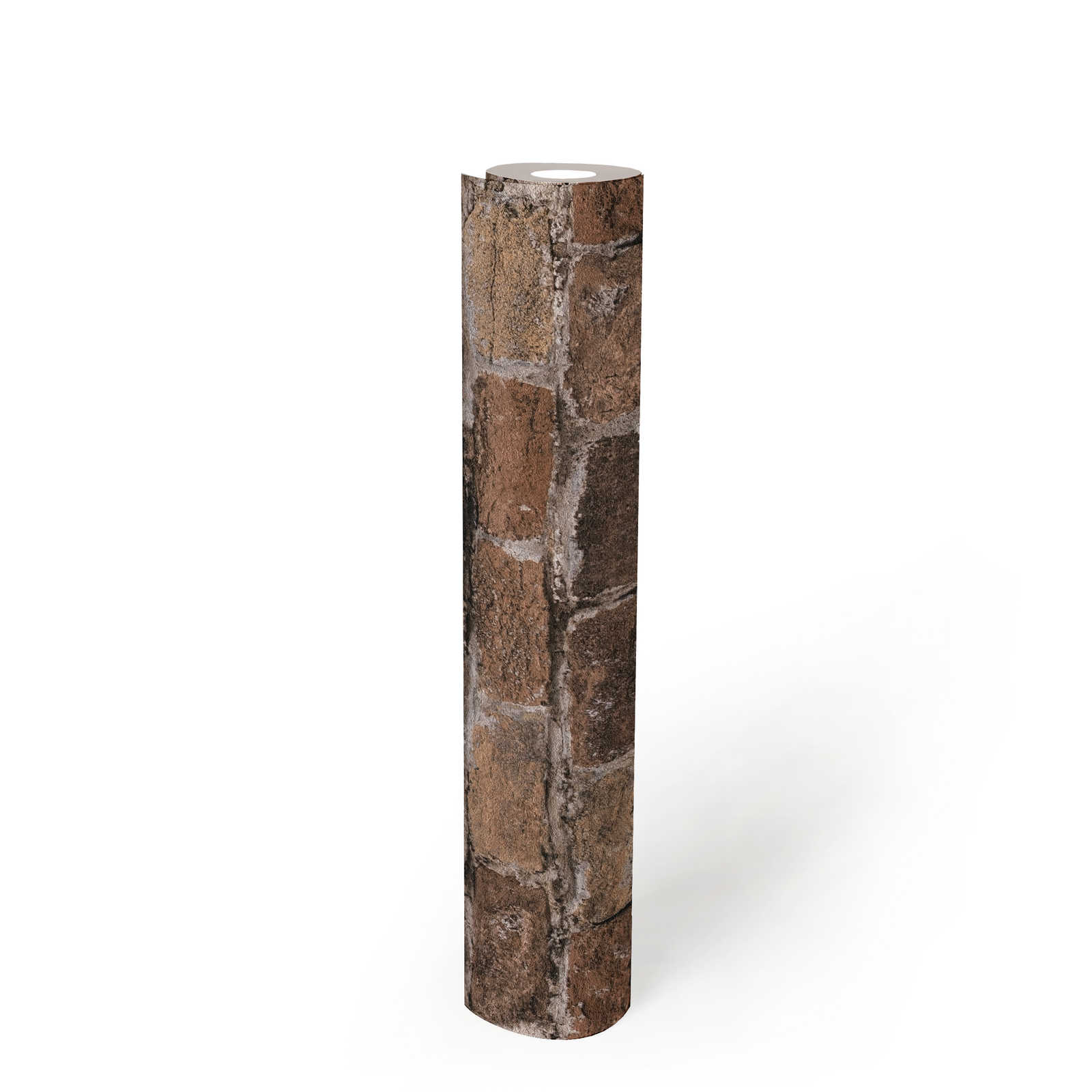             papier peint en papier intissé imitation pierre avec motif de briques - marron
        