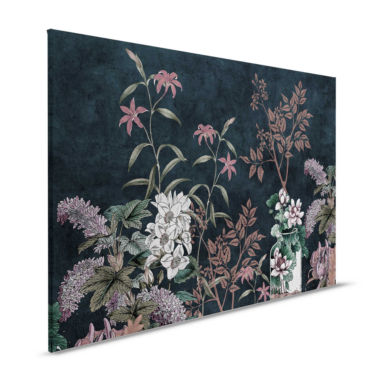 Dark Room 2 - Zwart Canvas Schilderij Botanisch Patroon Roze - 1.20 m x 0.80 m
