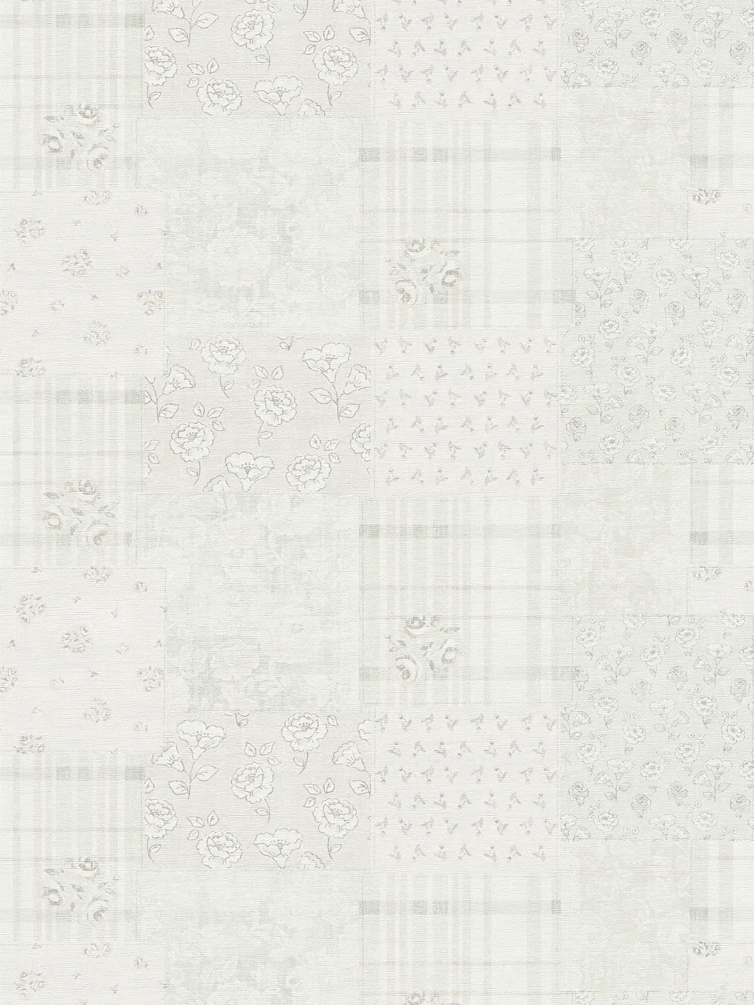Vliesbehang met bloemenpatroon landelijke stijl - grijs, wit
