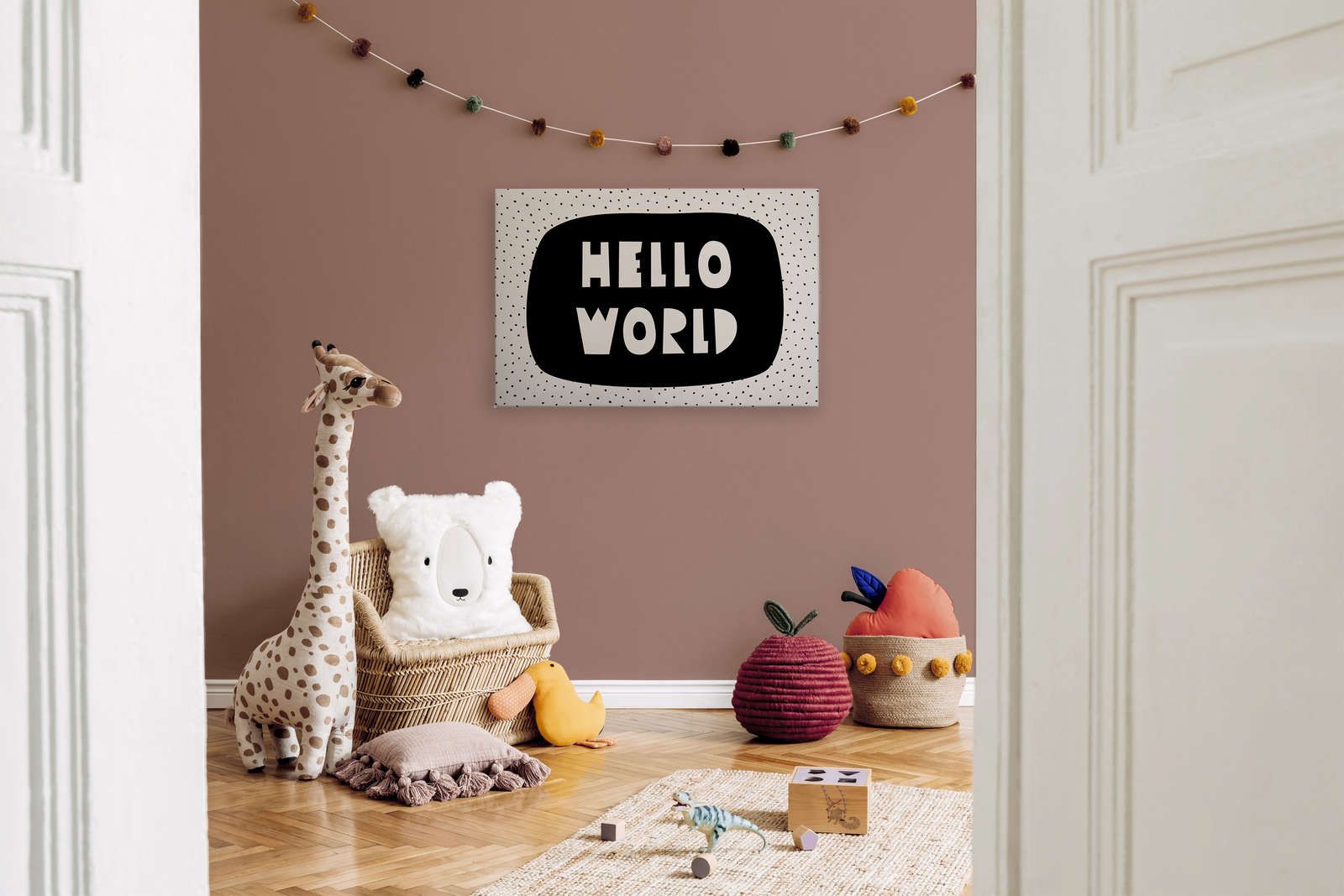             Tela per la camera dei bambini con scritta "Hello World" - 90 cm x 60 cm
        