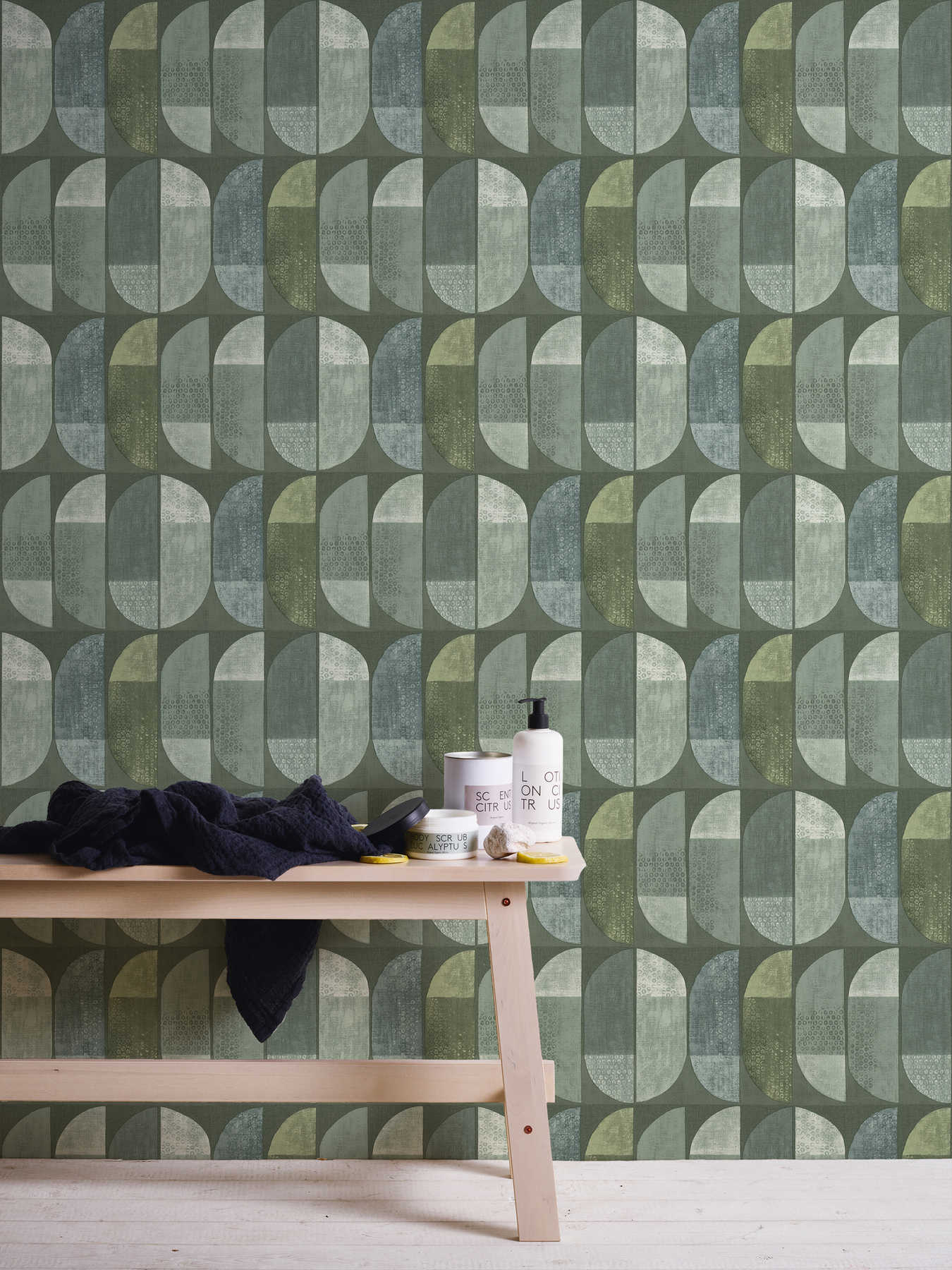             behang geometrisch retro patroon, Scandinavische stijl - groen
        