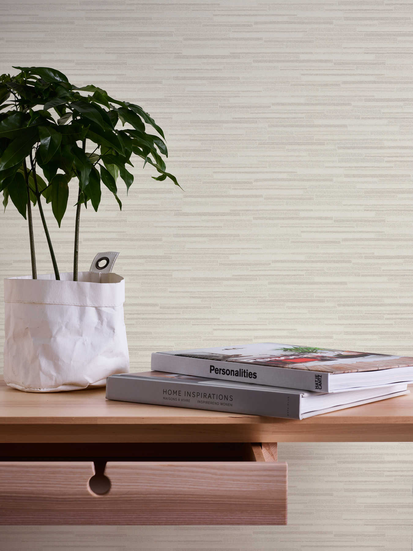             Wallpaper with line design & stone look - white, grey
        