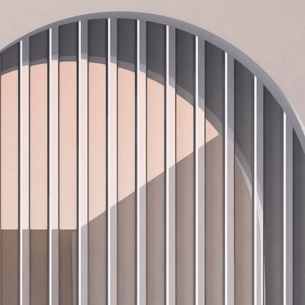             Escape Room 2 - Muurschildering moderne architectuur ronde boog grijs & roze
        
