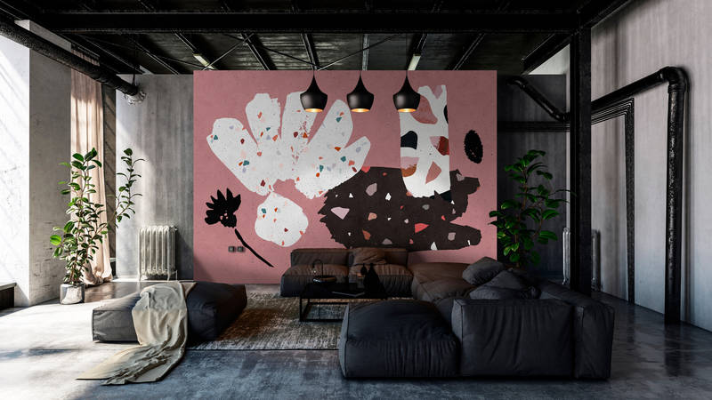             Terrazzo 4 - digitale print behang terrazzo collage - vloeipapier strukutr - beige, roze | premium glad non-woven
        
