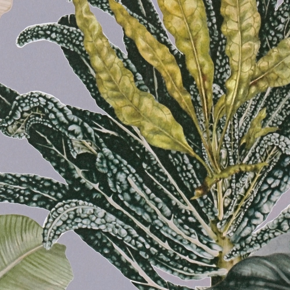             Papel pintado de naturaleza con flores y animales - gris, verde
        