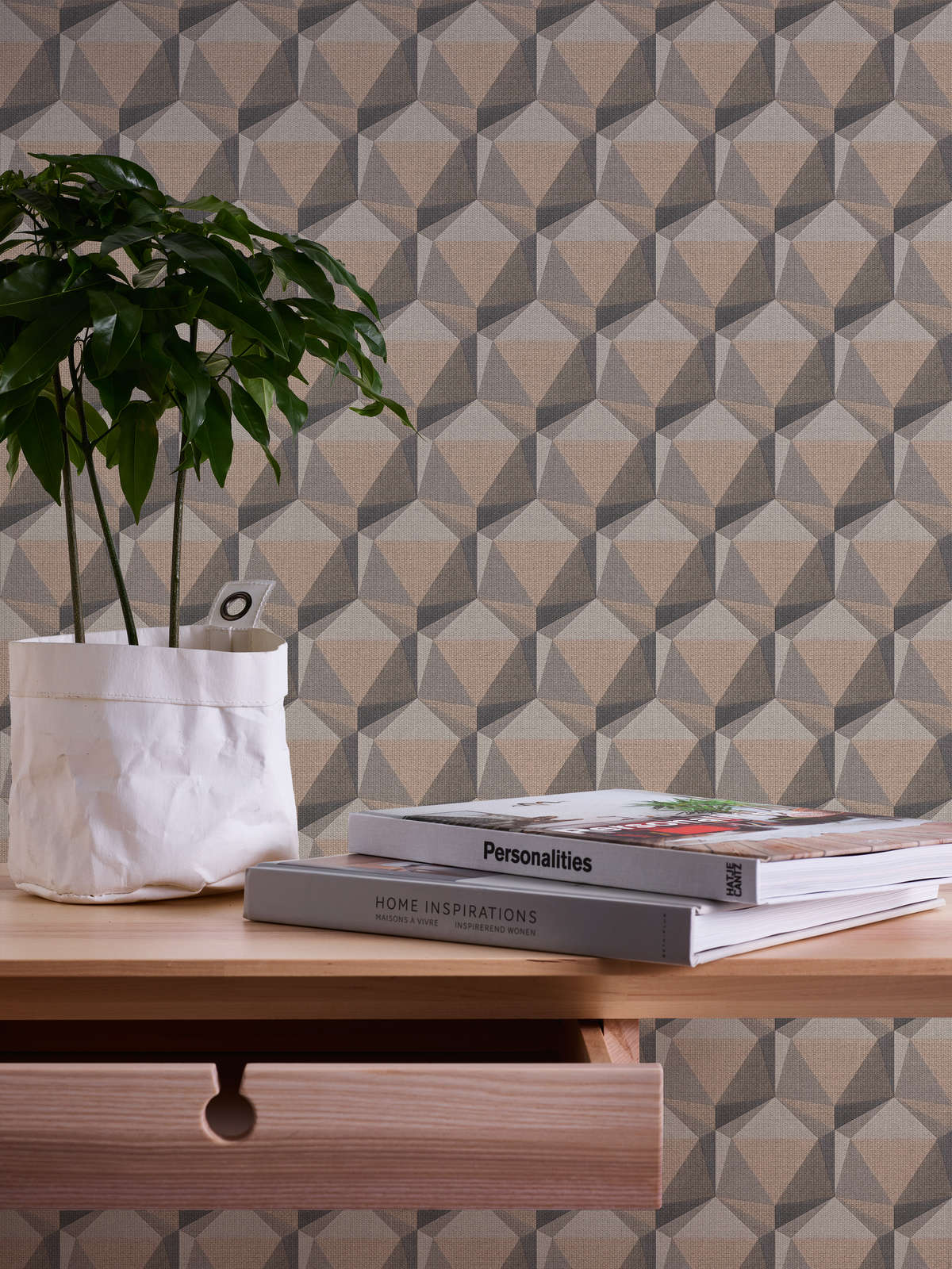             3D wallpaper with graphic pattern in retro look - beige, cream, grey
        