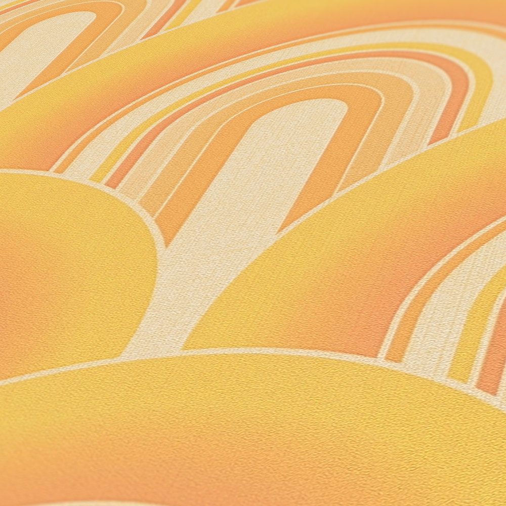             Papier peint des années 70 au design graphique rétro - jaune, orange
        
