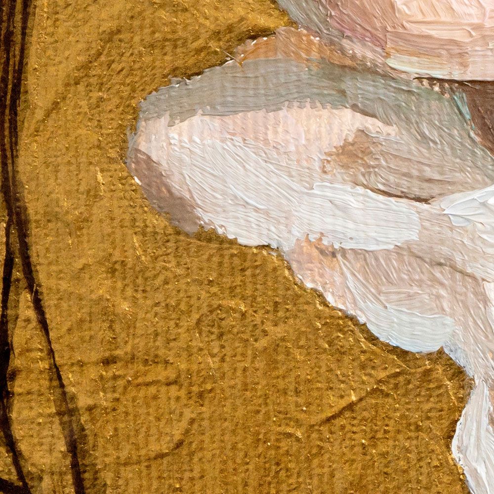             Fotomural »golda« - Retrato parcial de una mujer - Obra de arte con textura de lino | Tela no tejida de alta calidad, lisa y ligeramente brillante
        