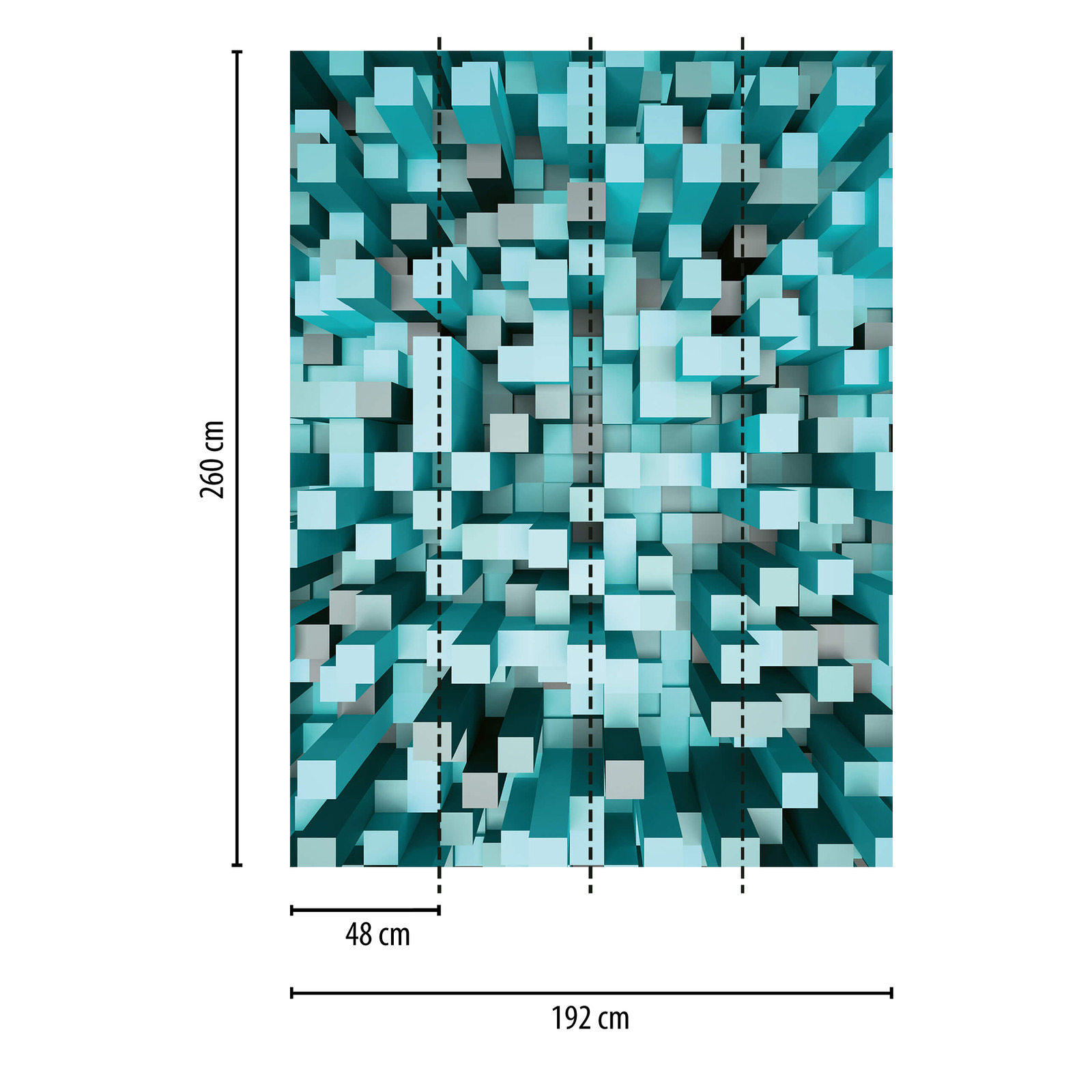             Papier peint panoramique 3D avec motif de cubes, format vertical - turquoise
        