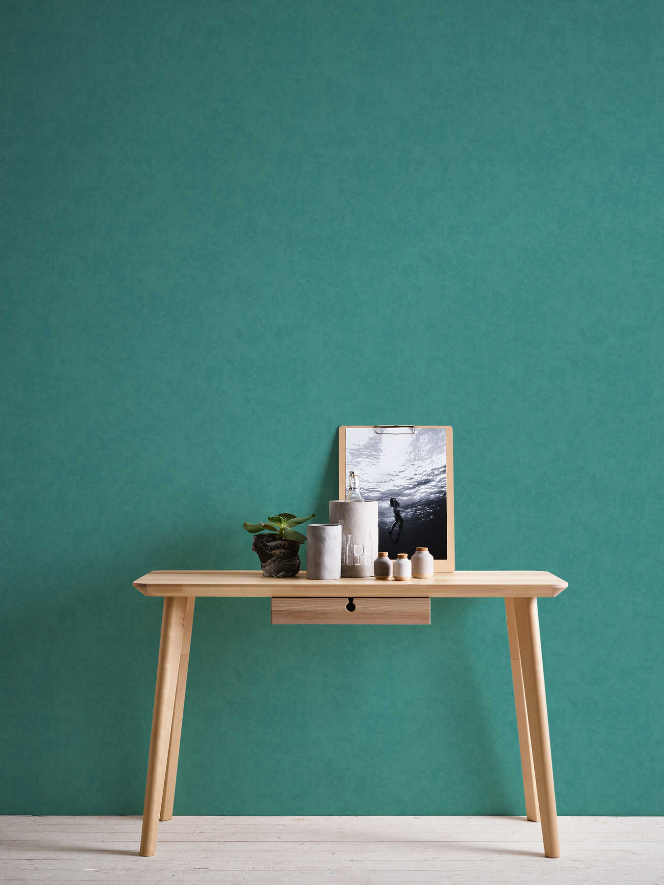             Non-woven wallpaper plaster look & texture pattern - petrol, turquoise
        