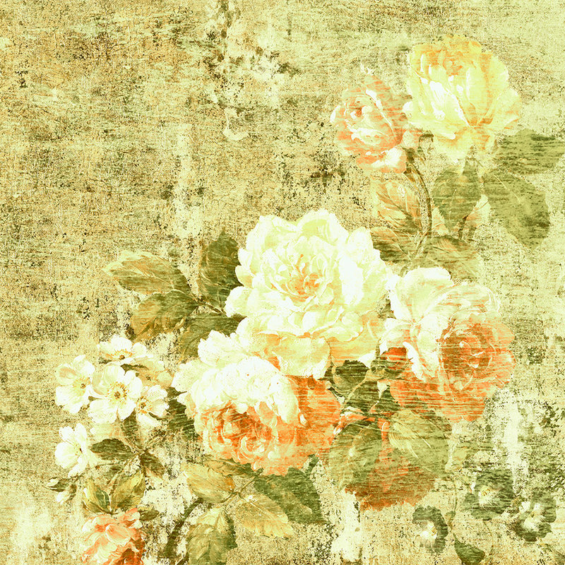         Photo wallpaper with roses in shabby chic style - green, pink, cream
    
