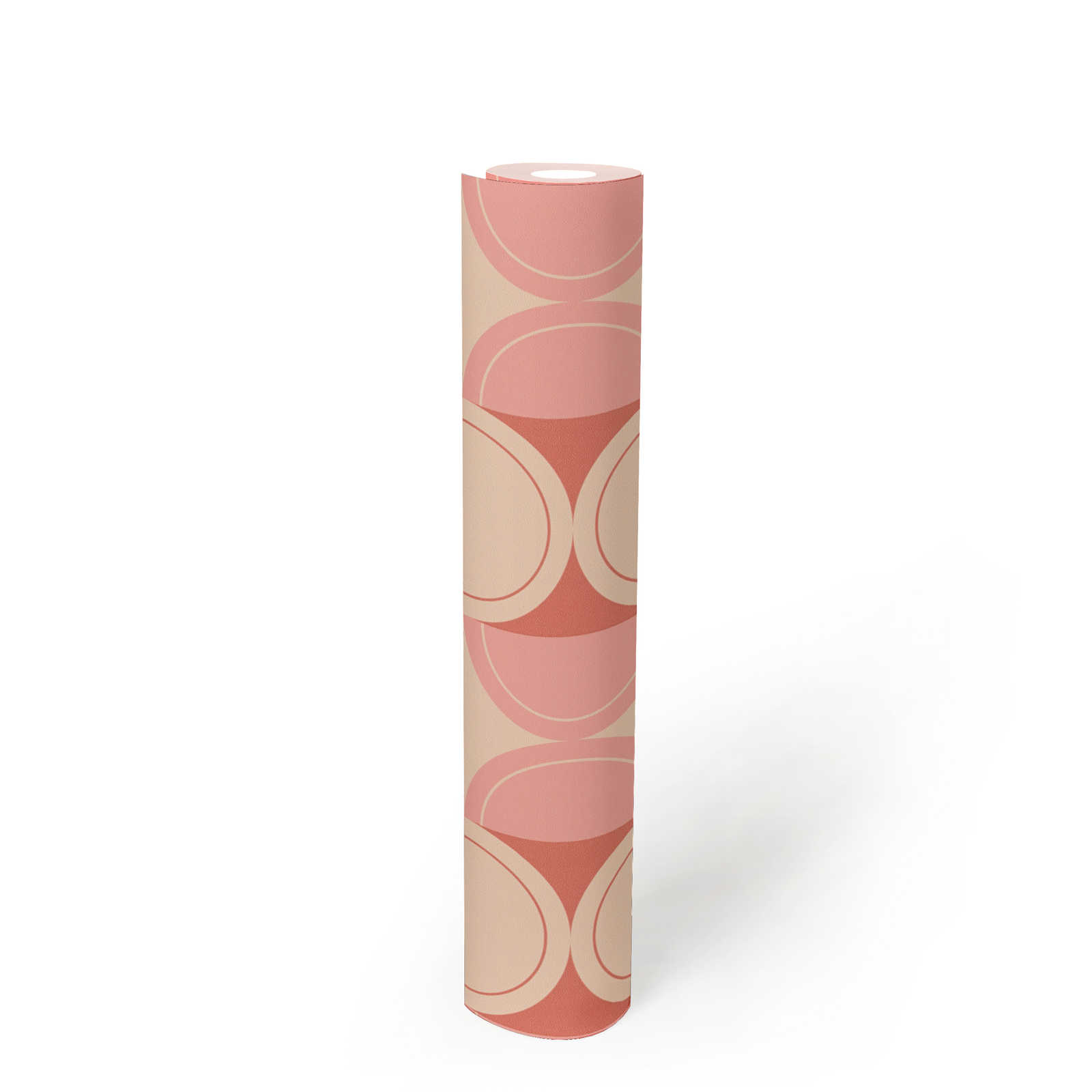             Retro vliesbehang met halve cirkel patroon - beige, roze, rood
        