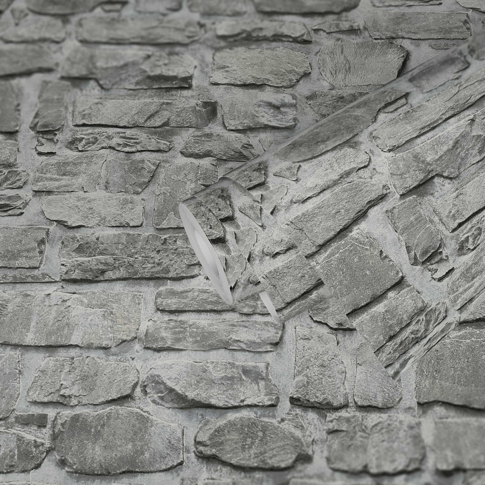             Carta da parati in tessuto non tessuto Stone con motivo di pietra naturale - grigio, beige
        