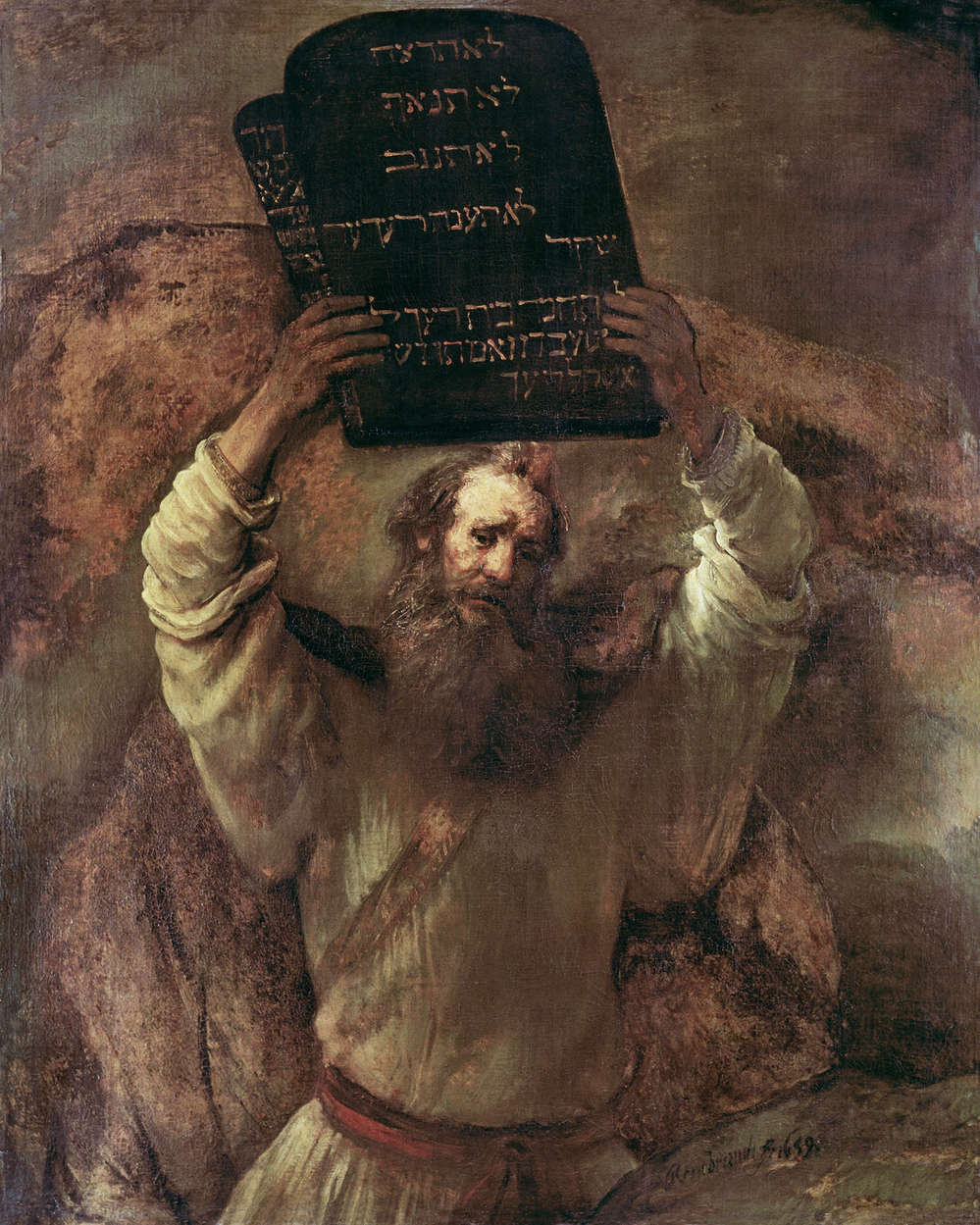             Mosè rompe le tavole della Legge", murale di Rembrandt van Rijn
        