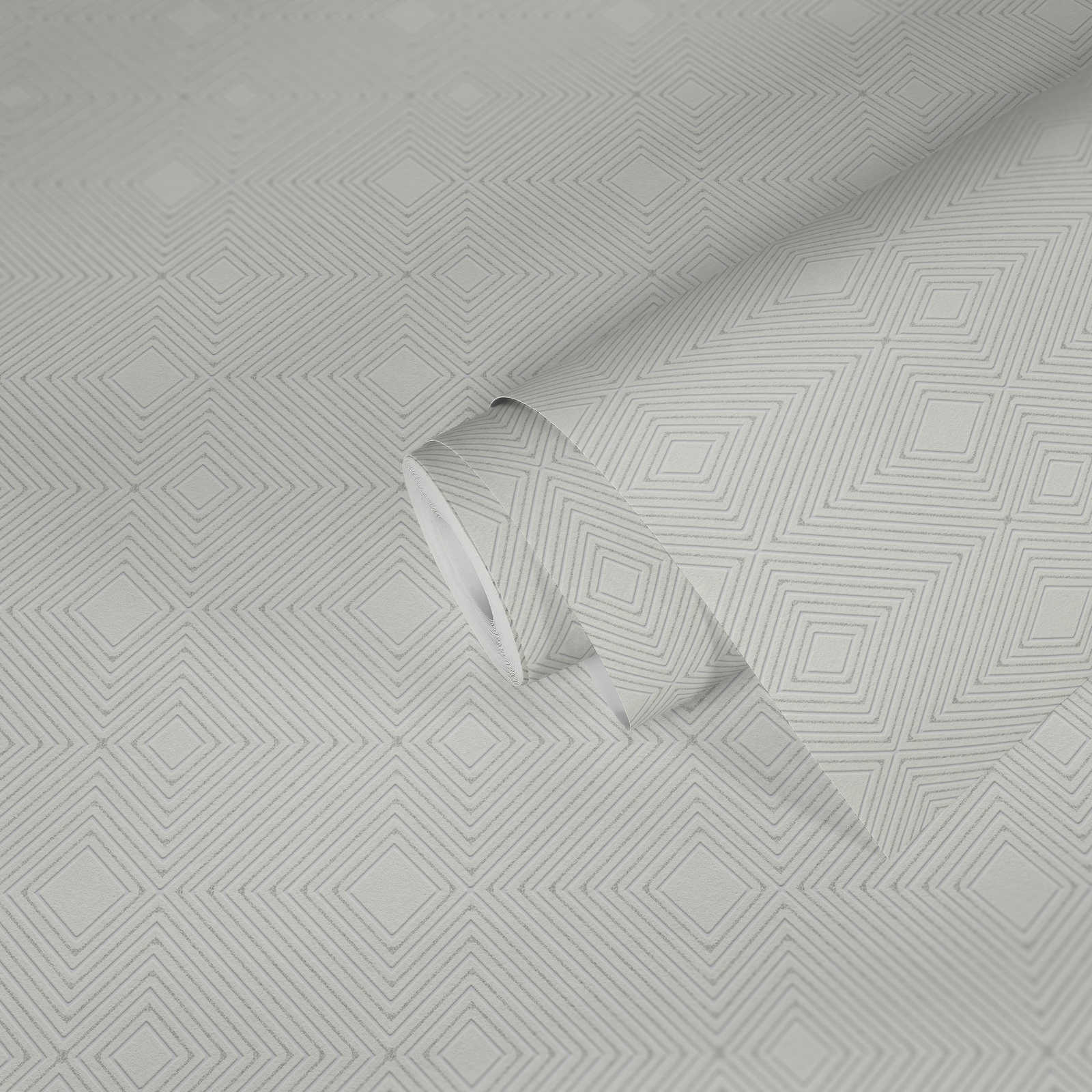             Papier peint à motifs géométriques & effet métallique - blanc
        