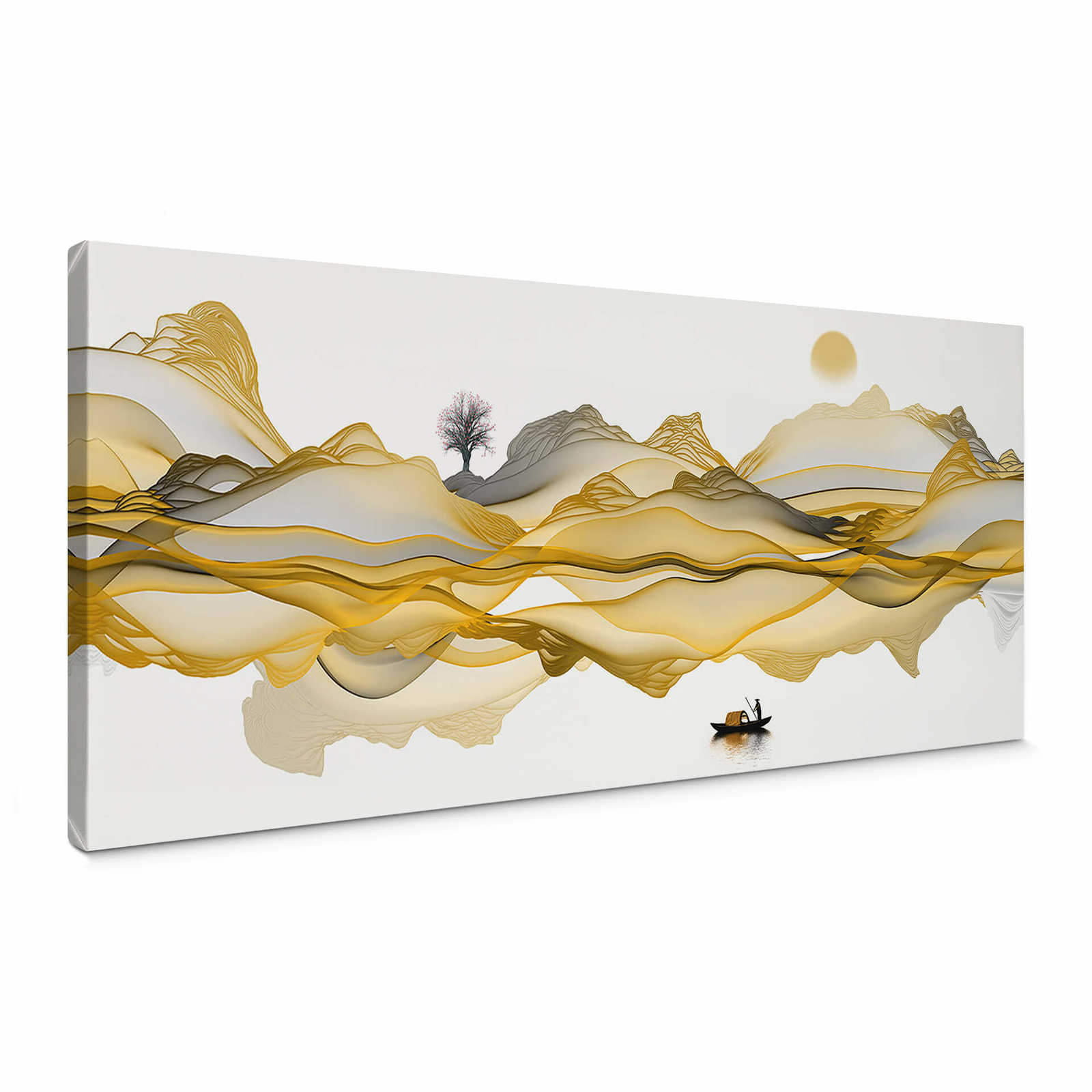         Panorama canvas print abstract landscape in gold, grey
    