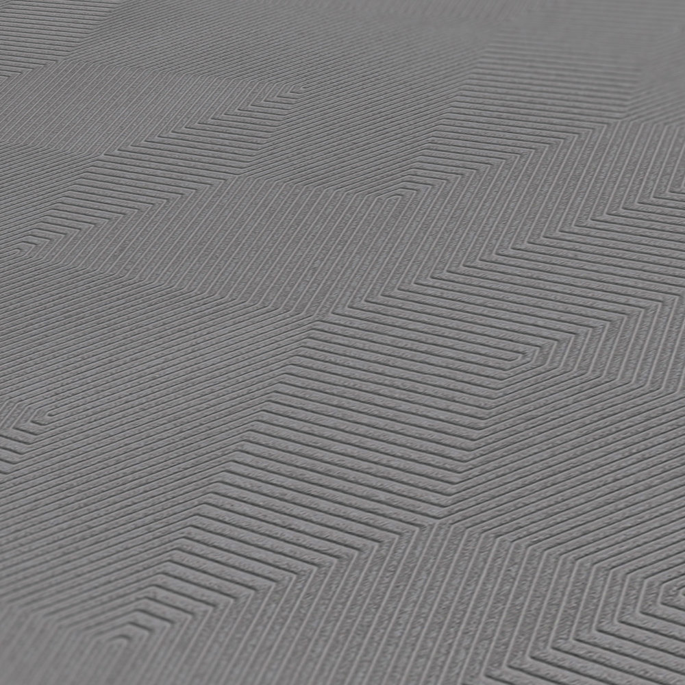             Geometric wallpaper with graphic 3D pattern matt textured - grey
        