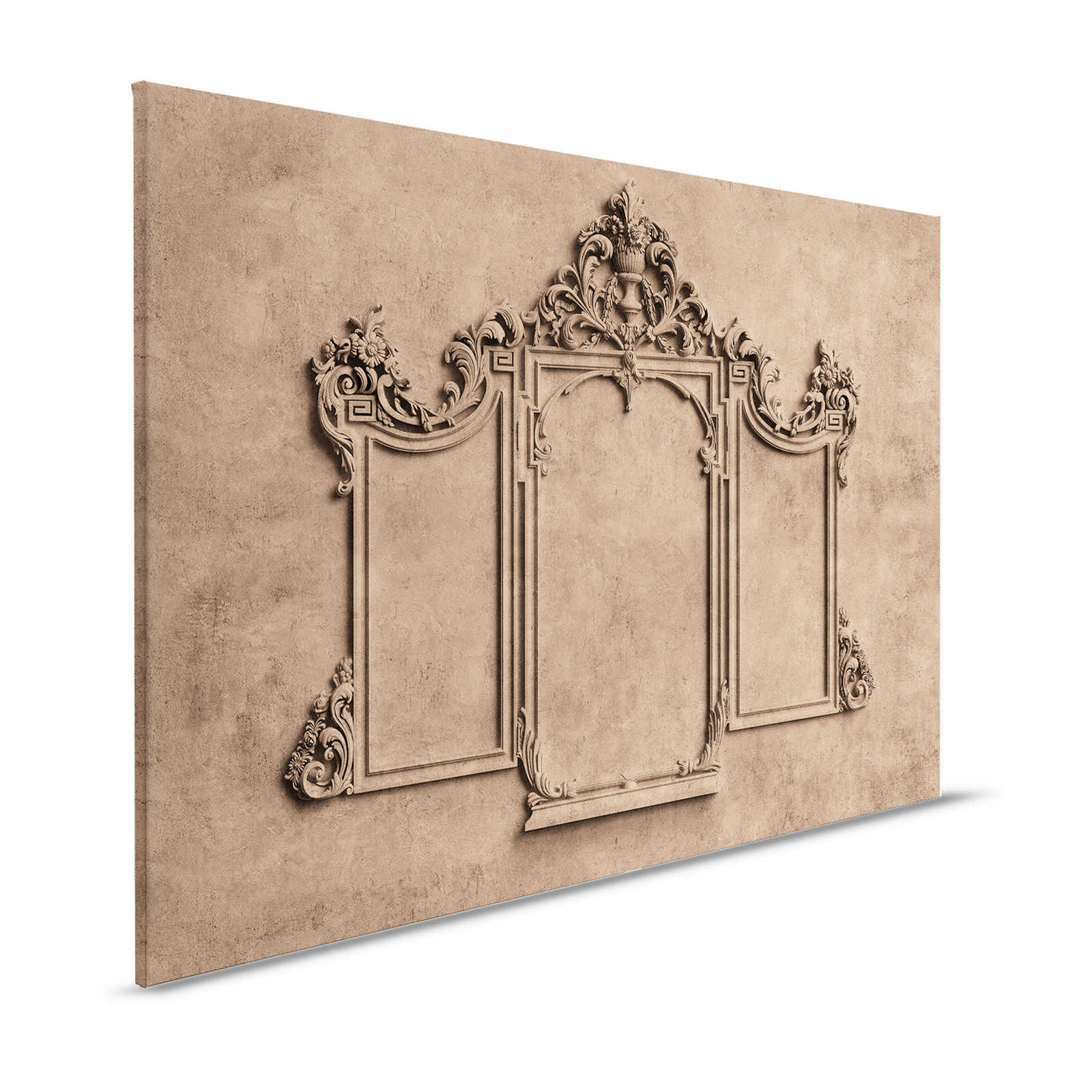 Lyon 1 - Canvas painting 3D stucco frame & plaster look in brown - 1.20 m x 0.80 m
