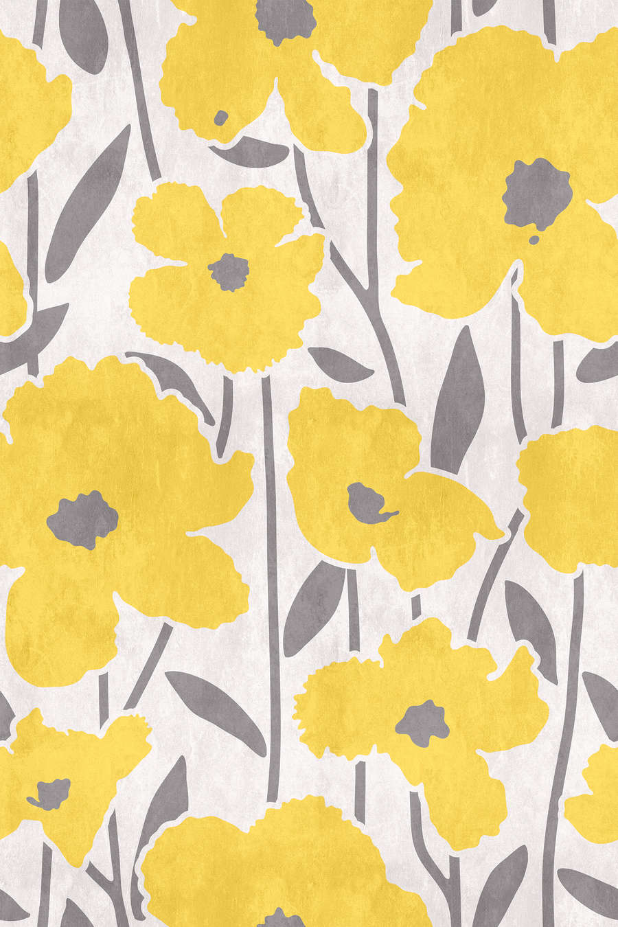             Flower Market 4 - Papel Pintado Floral Amarillo y Gris con Efecto Yeso
        