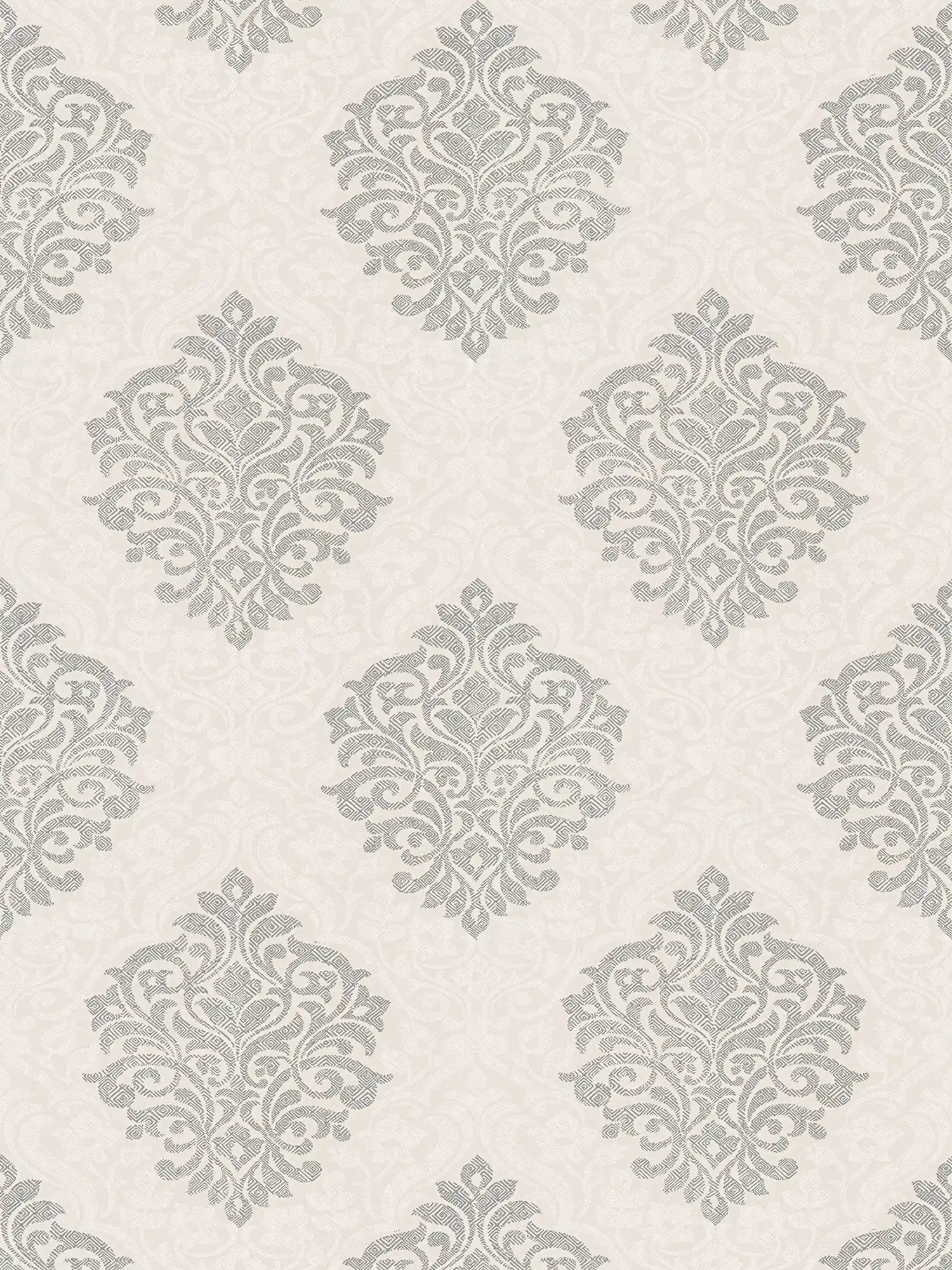 Floral ornamental wallpaper diamond pattern in ethnic style - beige, silver
