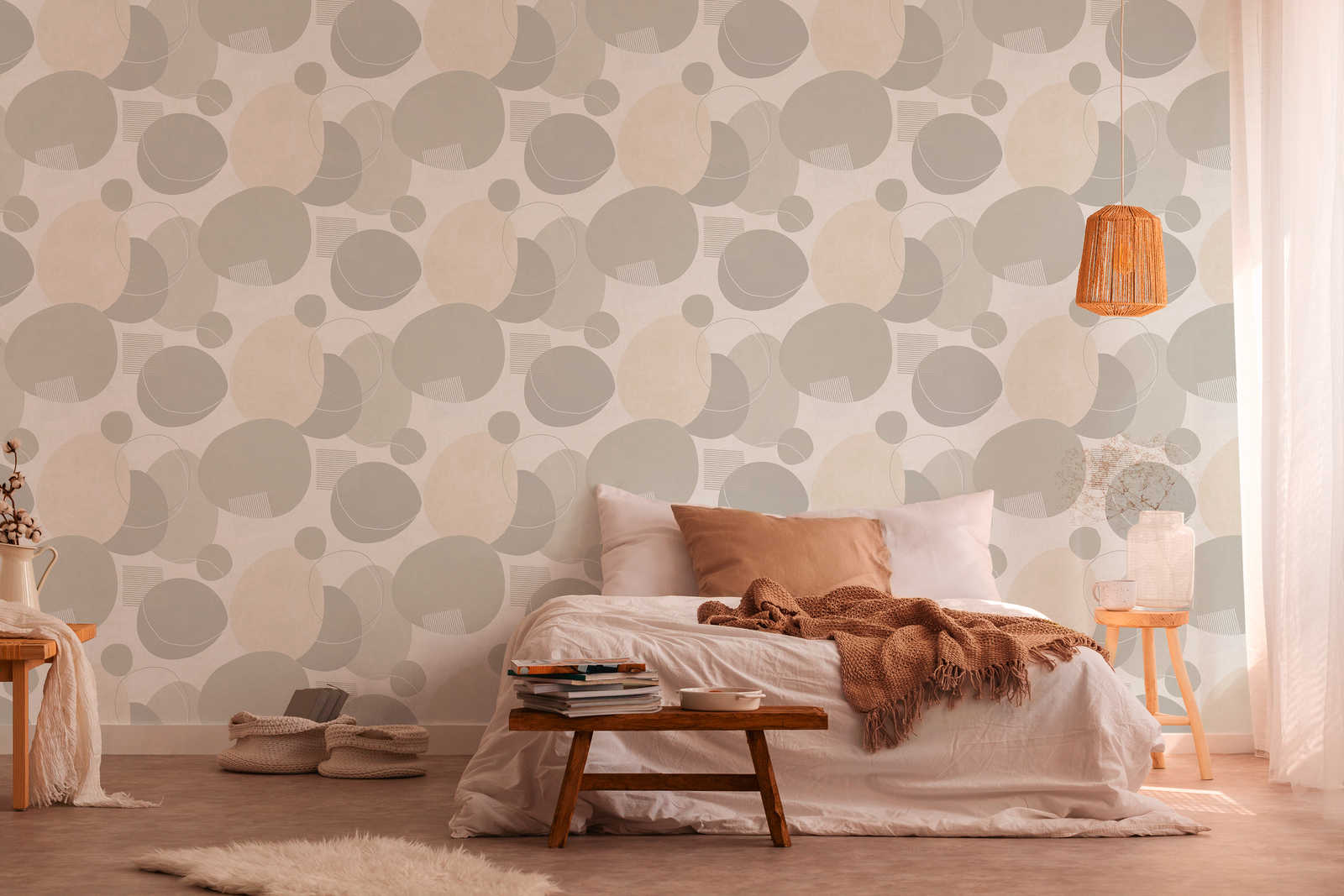             Retro wallpaper with organic pattern - beige, cream
        
