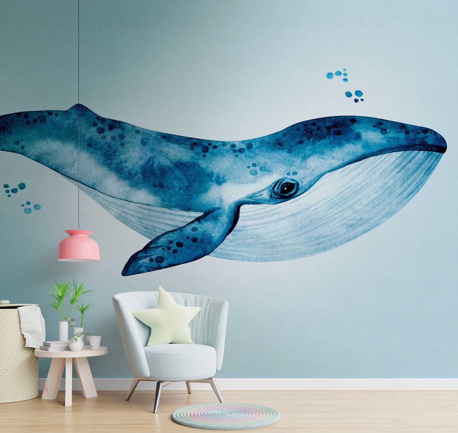             Wallpaper novelty - motif wallpaper blue whale under water watercolour
        
