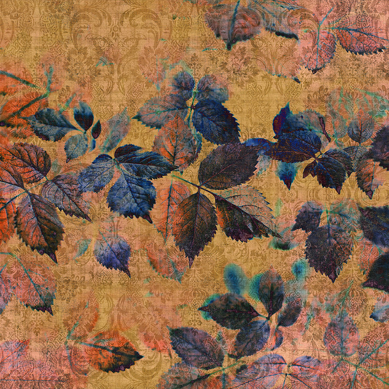 Verano indio 2 - Papel pintado Floral en estructura de lino natural con ambiente cálido - Amarillo, Naranja | Estructura no tejida
