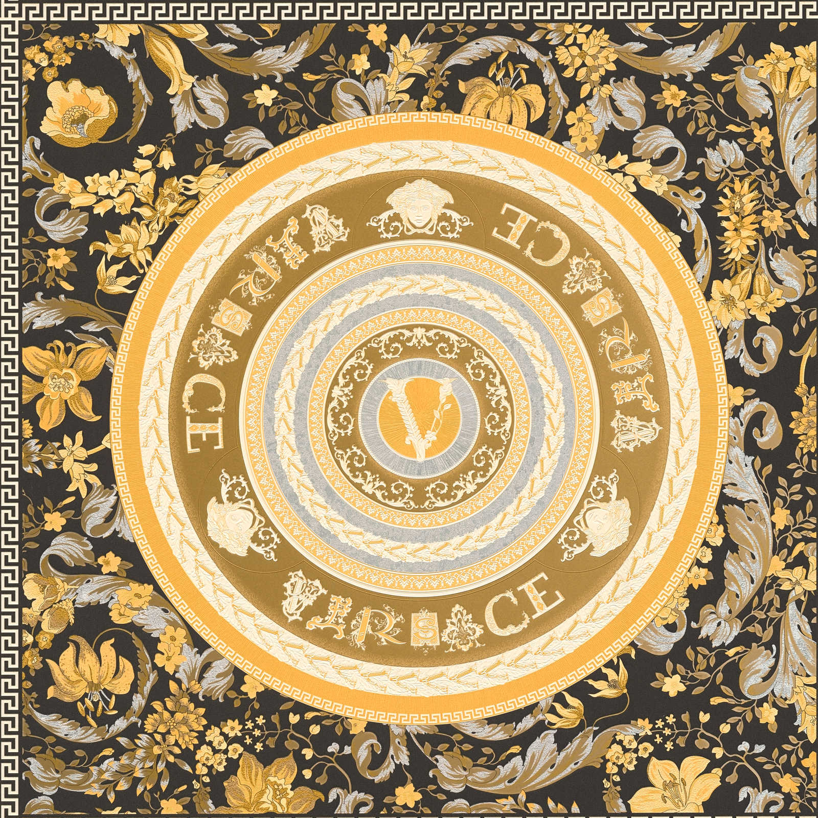         VERSACE wallpaper emblem in gold and silver - black
    