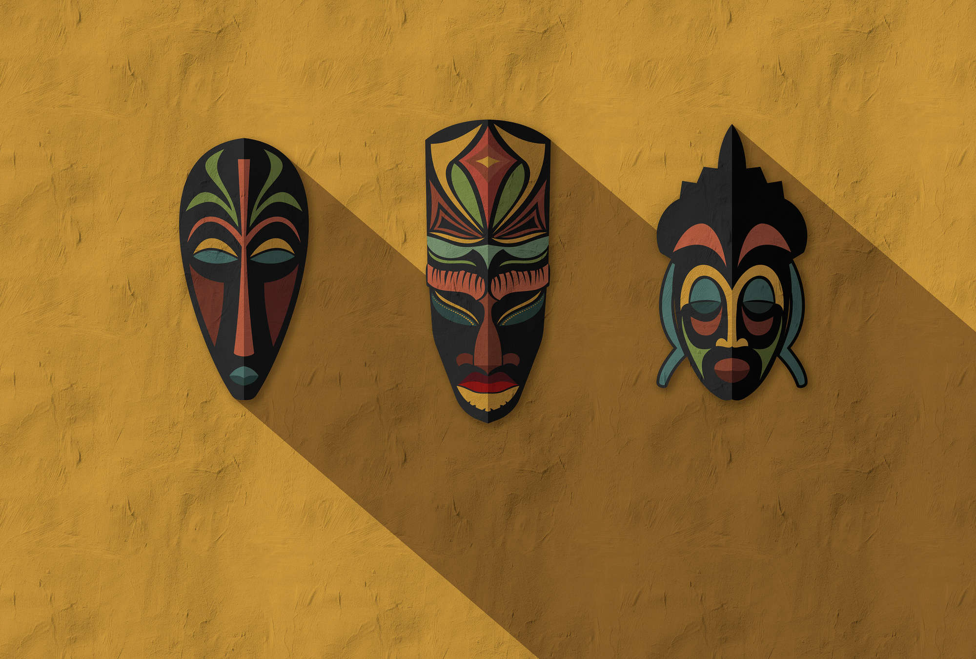             Zulu 1 - Muurschildering mosterdgeel, Afrika maskers Zulu Design
        