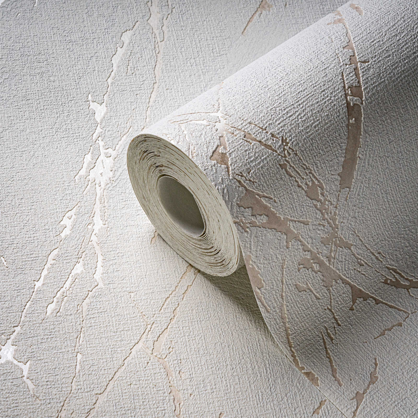             papier peint en papier imitation plâtre motif or brillant - blanc, champagne, métallique
        