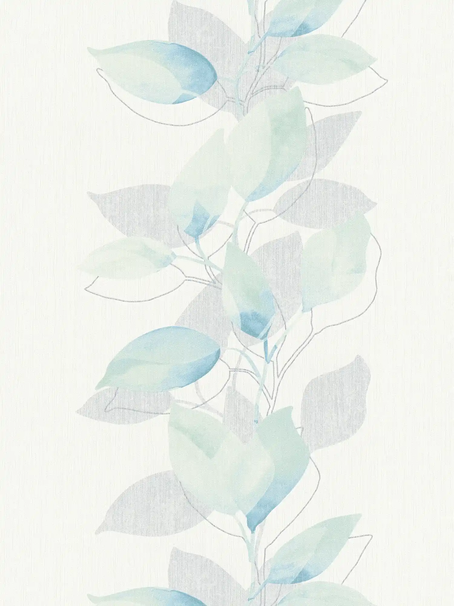 Papier peint intissé Feuilles avec motif aquarelle - crème, bleu
