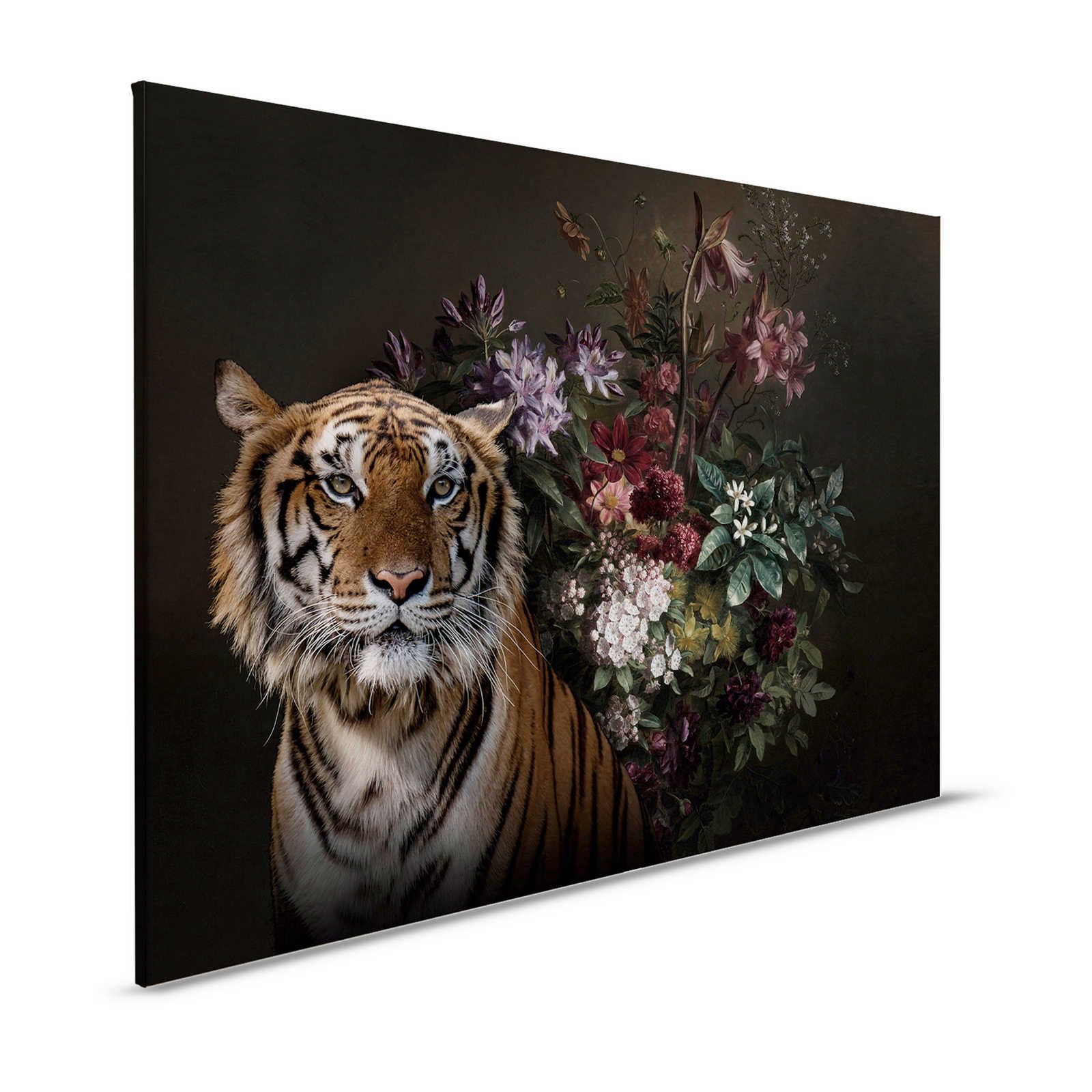 Canvas painting Tiger Portrait with Flowers - 1,20 m x 0,80 m
