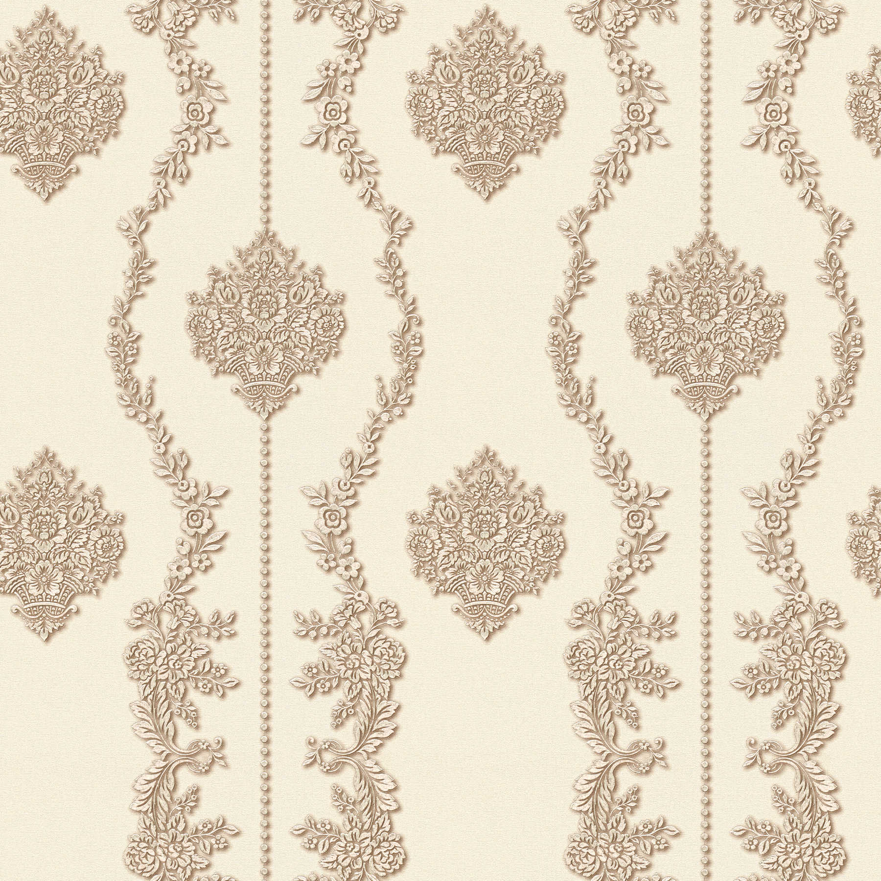 Classique Décor Papier peint motif floral ornemental - beige, métallique

