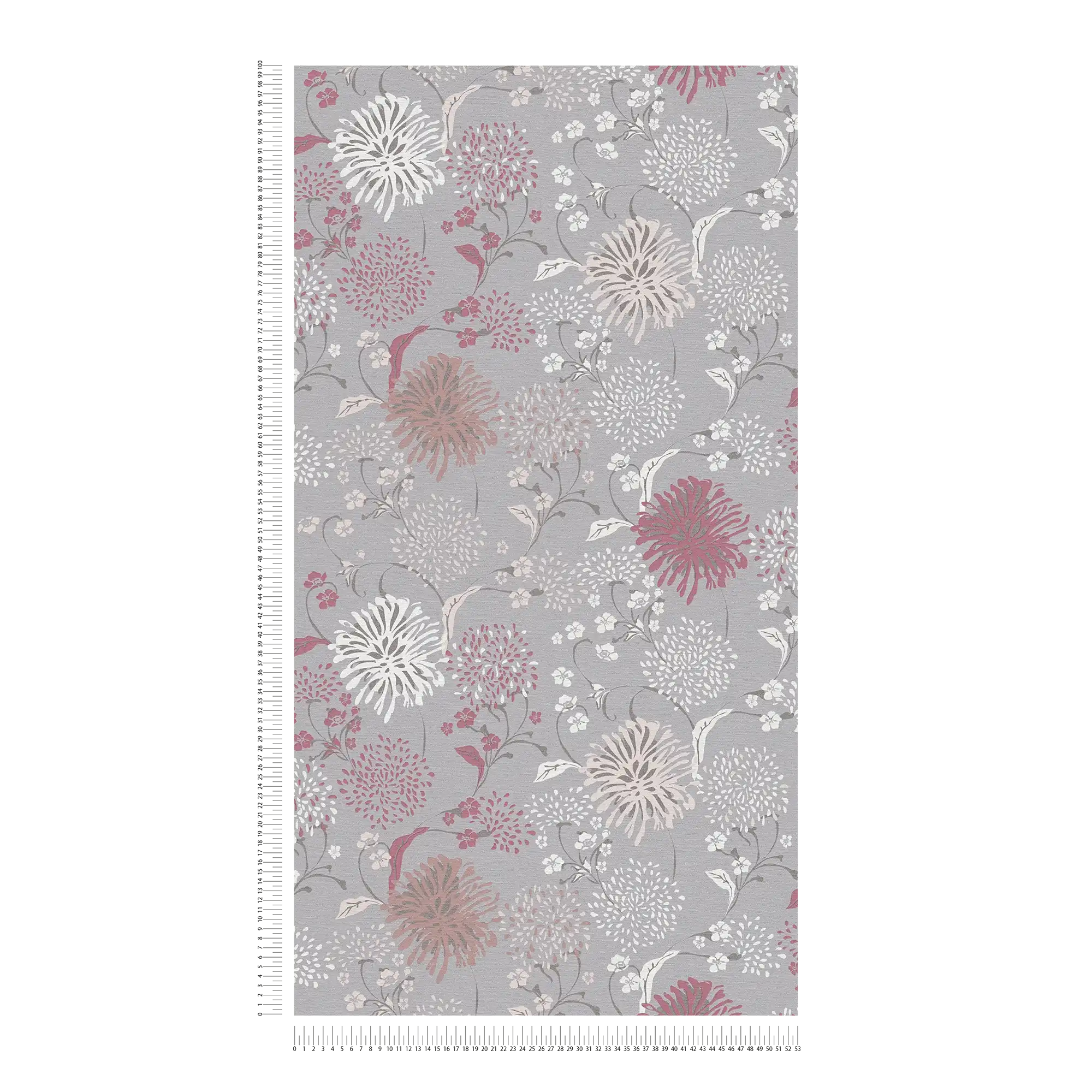             Dandelion wallpaper with fine linen look - grey, white, red
        