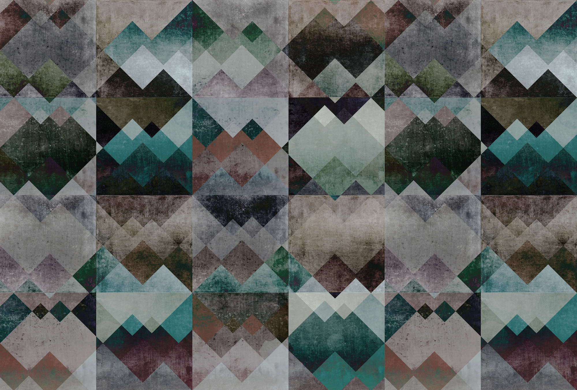             Photo wallpaper Geometric pattern mountains - Green, Beige
        