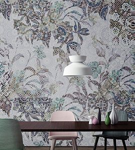 Dining room photo wallpaper with modern flowers in vintage style DD110286