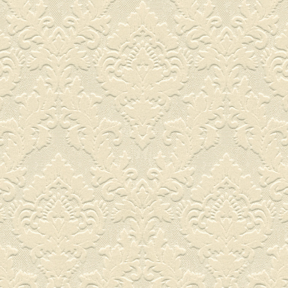             papier peint en papier baroque avec ornements floqués & soyeux - beige
        