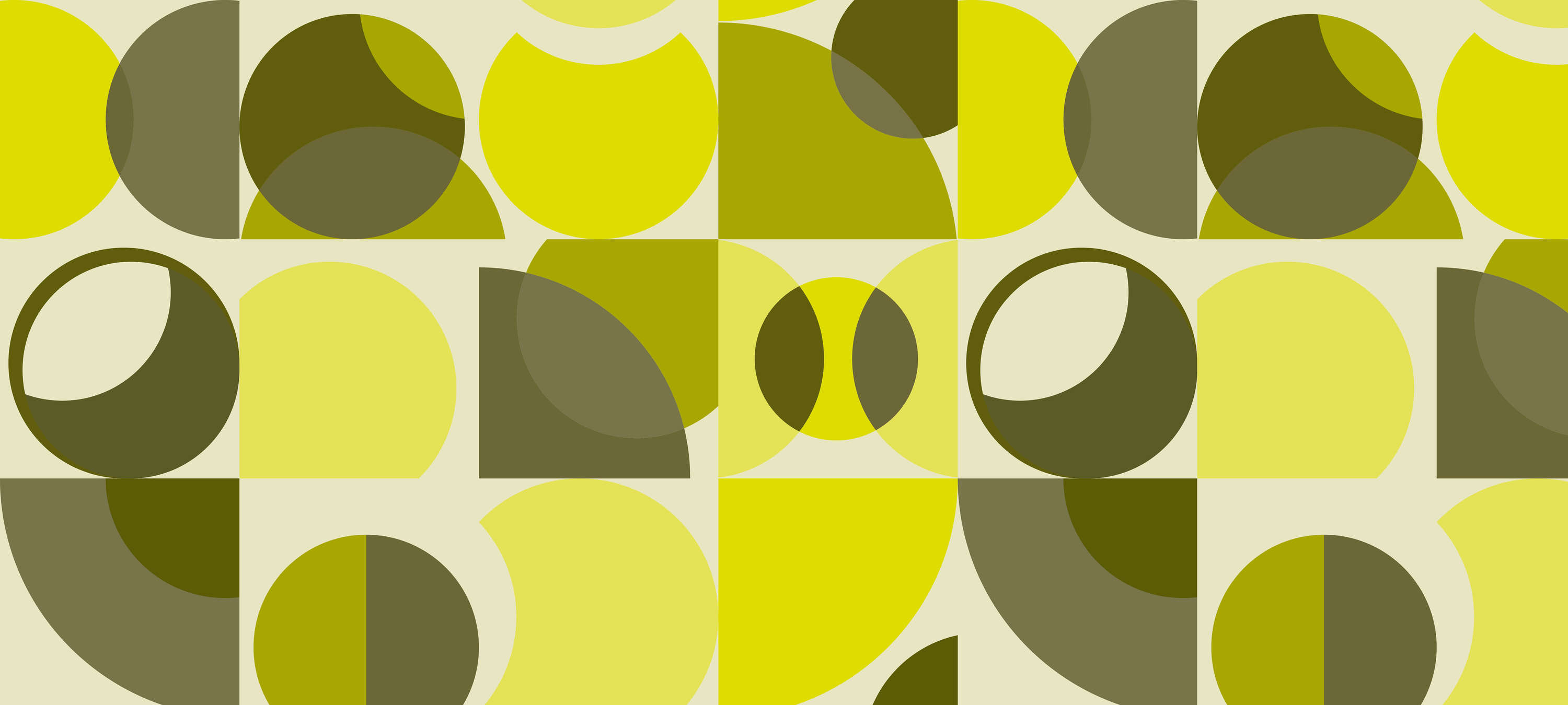             Retro mural with geometric design - yellow, green, grey
        