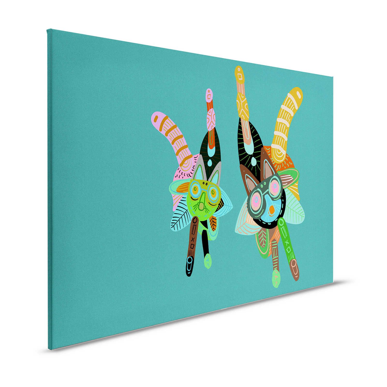 Looney Land 3 - Canvas painting children's room colourful comic design - 1.20 m x 0.80 m
