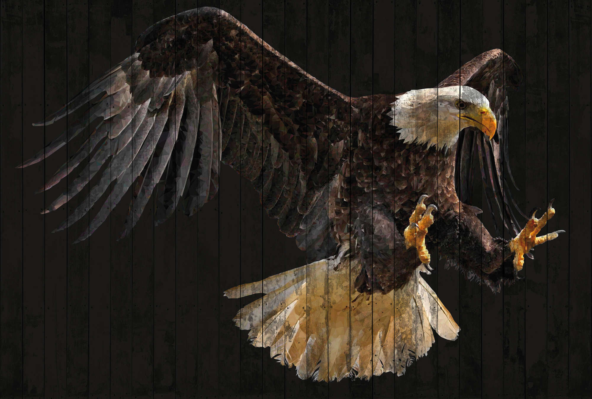             Muurschildering adelaar, dierenmotief & houtlook - bruin, oranje, zwart
        