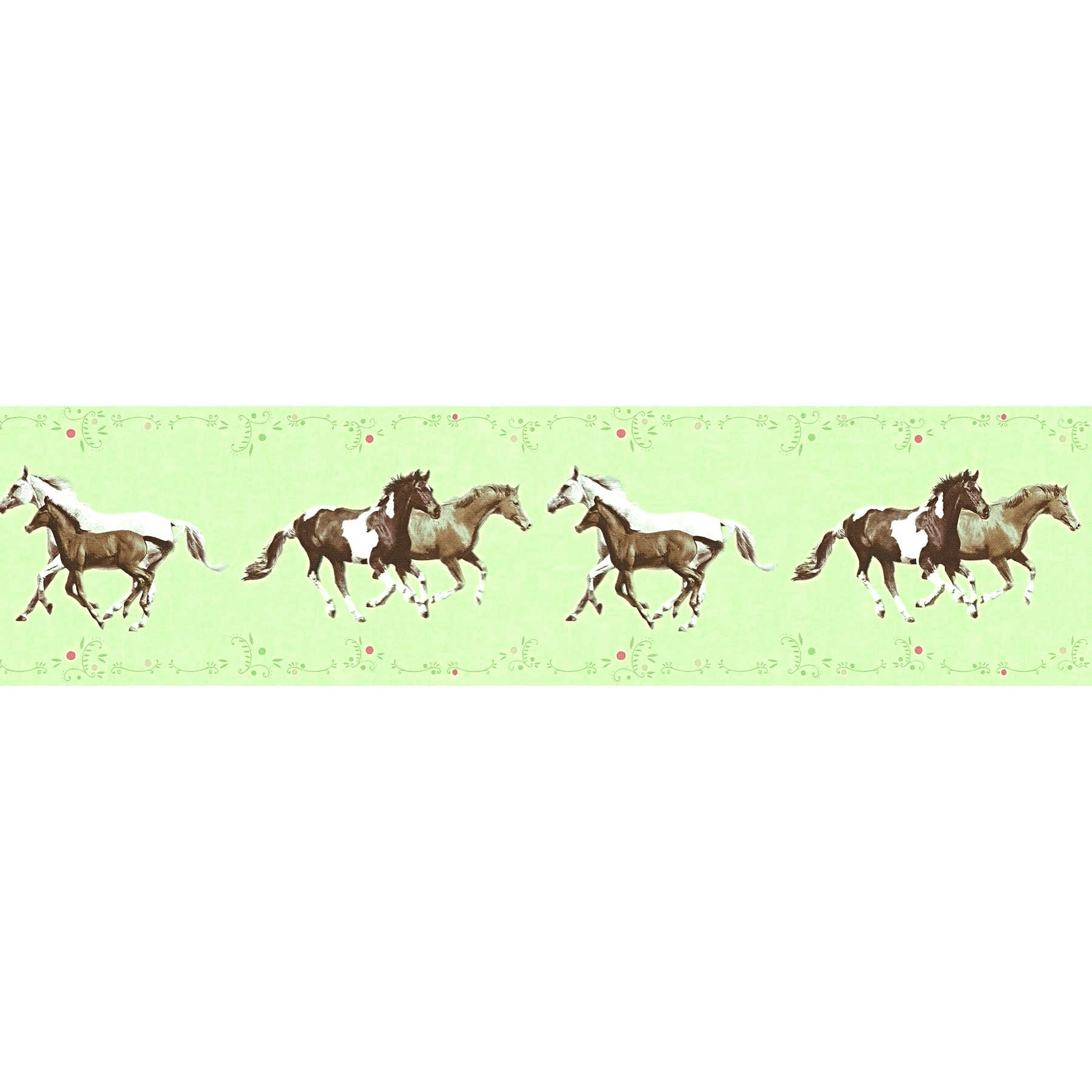 Behangrand paarden voor kinderkamer - veelkleurig, groen
