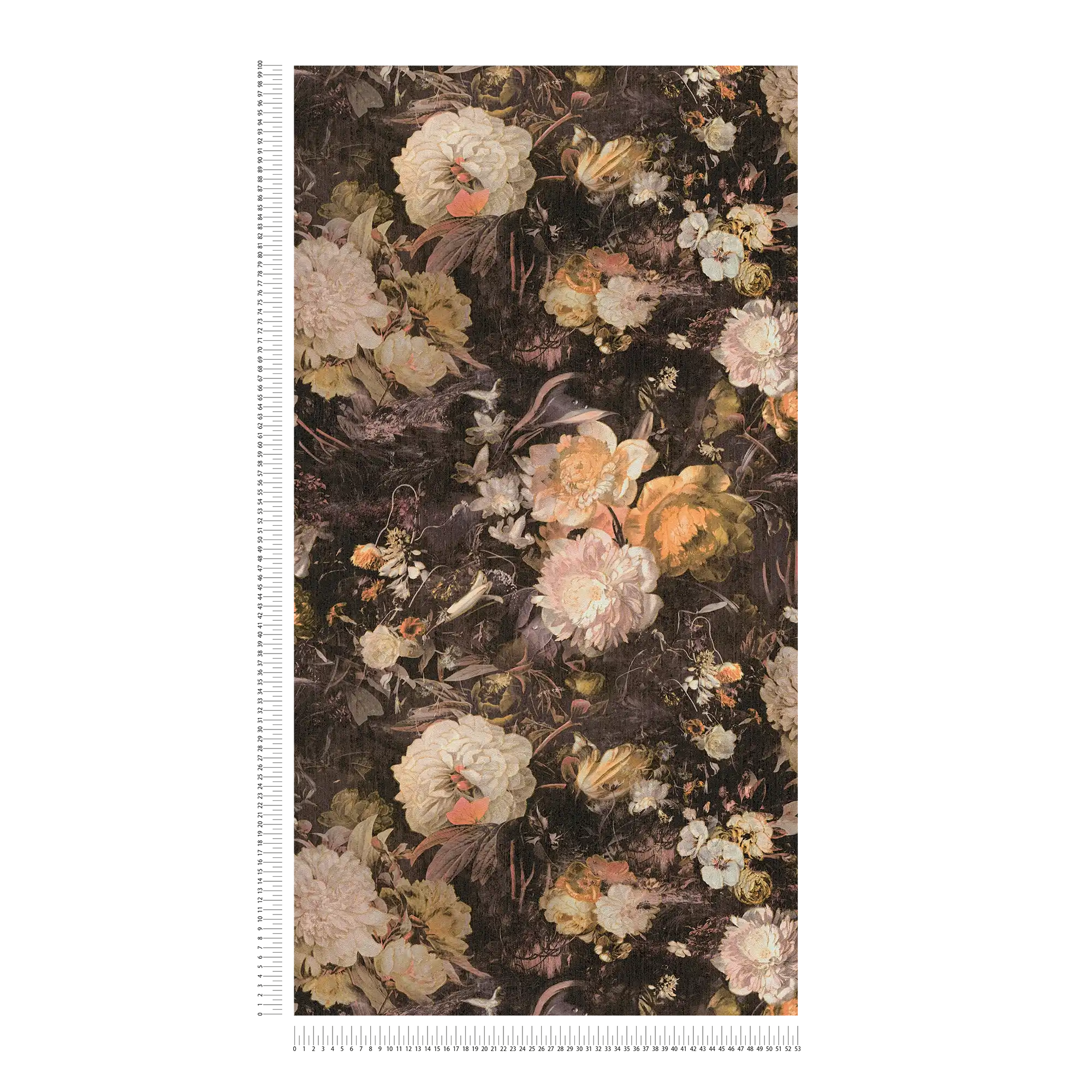             Art style floral wallpaper with roses - yellow, brown
        