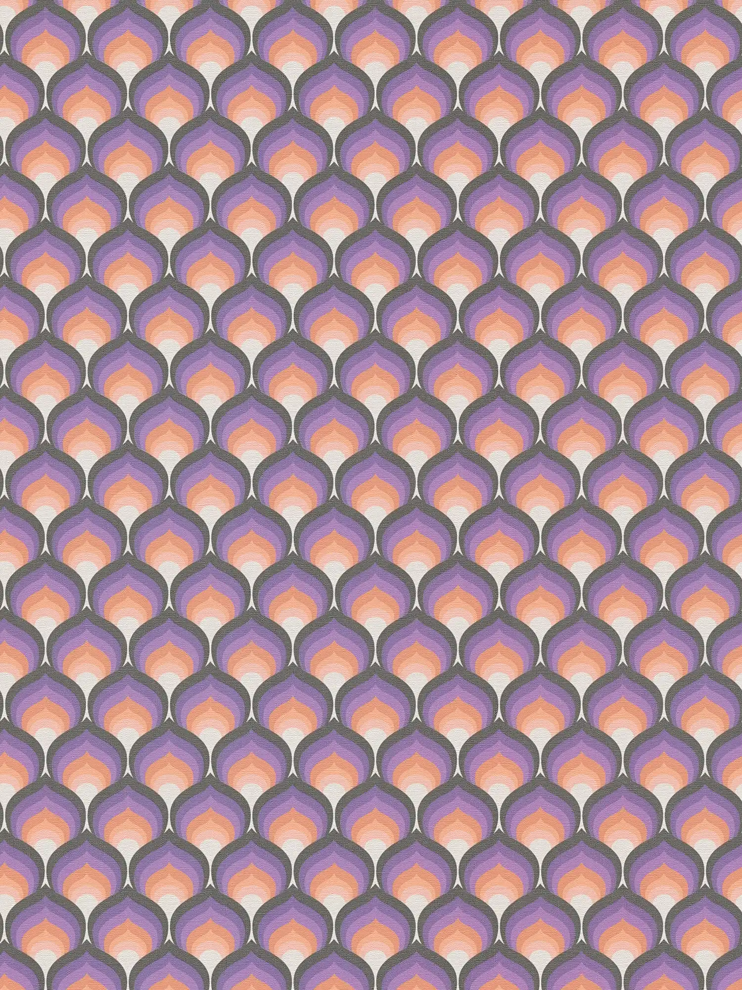 Retro style wallpaper with abstract scale pattern - orange, black, purple
